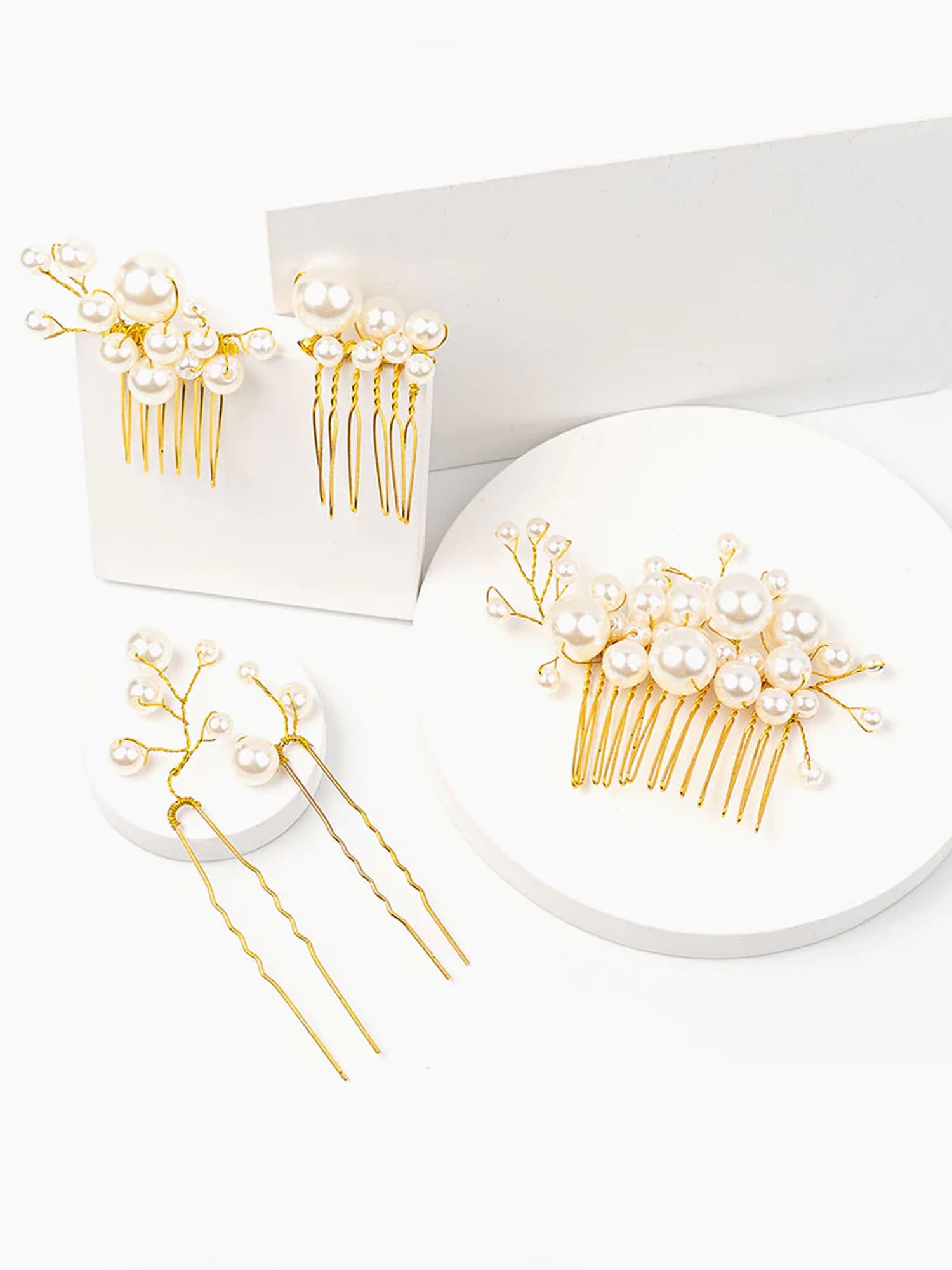 Golden Filigree Pearl Set of Hair Comb and Pins
