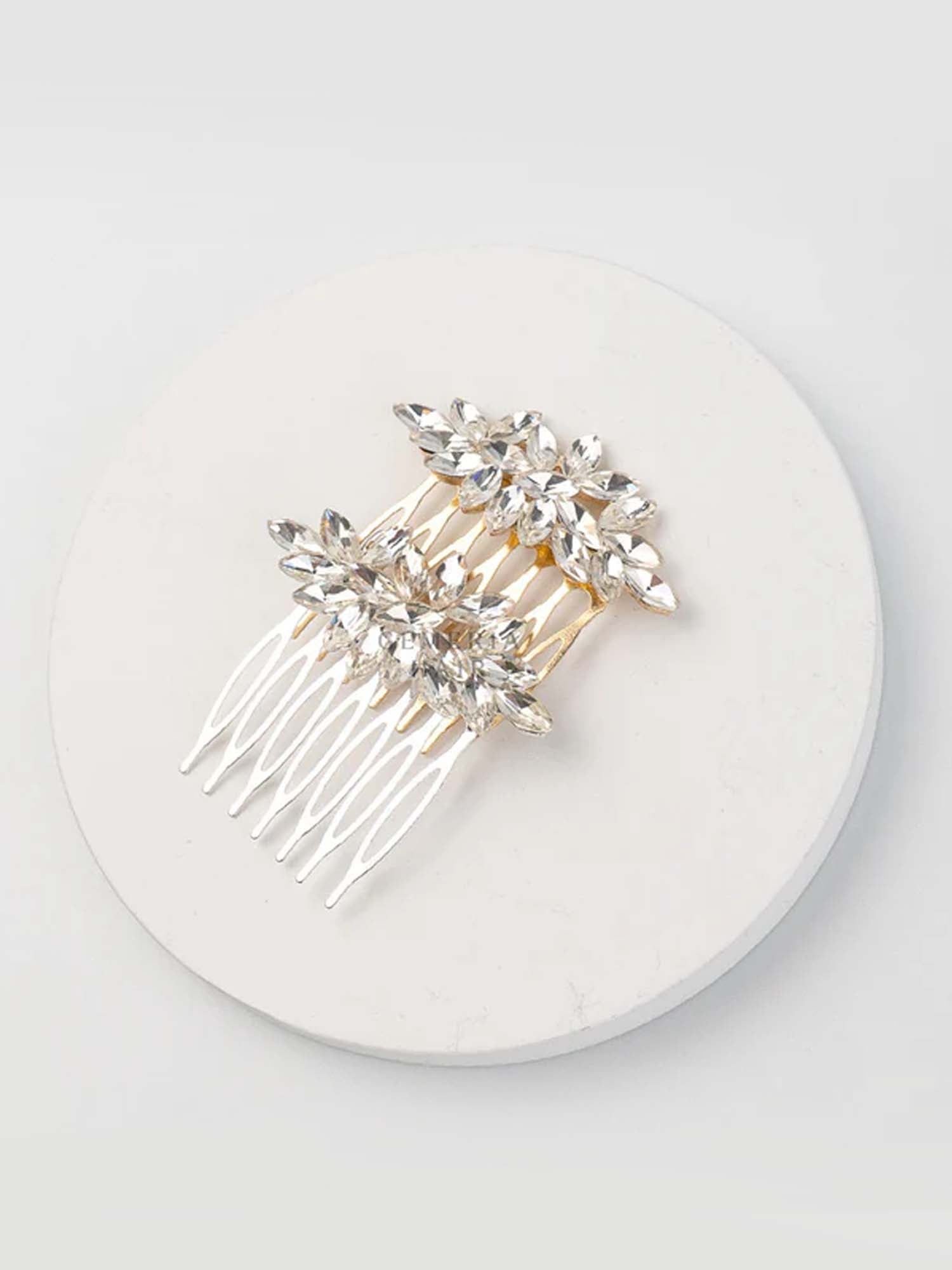 White Opal Crystal Hair Comb For Bun & Braids| Hair Pin