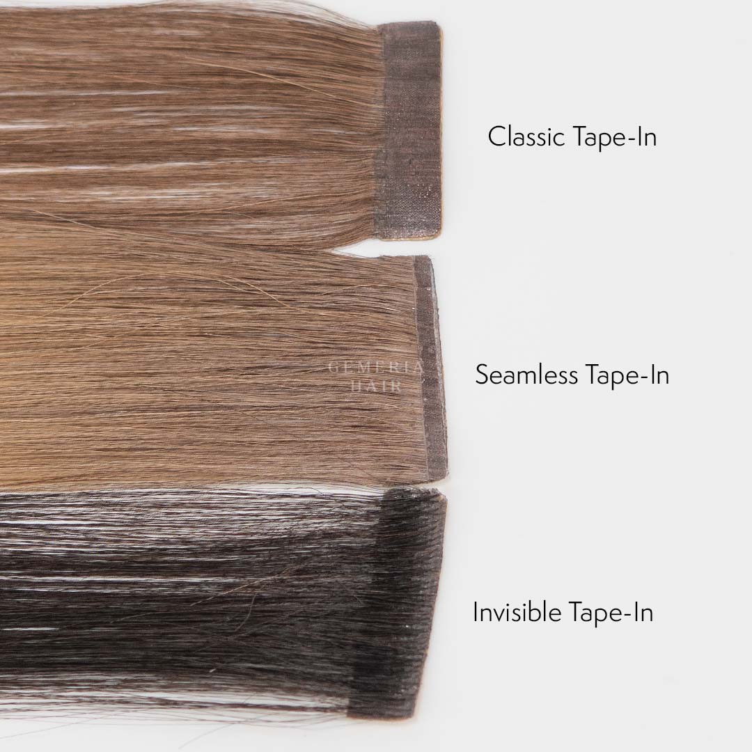 Gemeria Hair affordable permanent hair extensions in jet black shade with seamless tape application