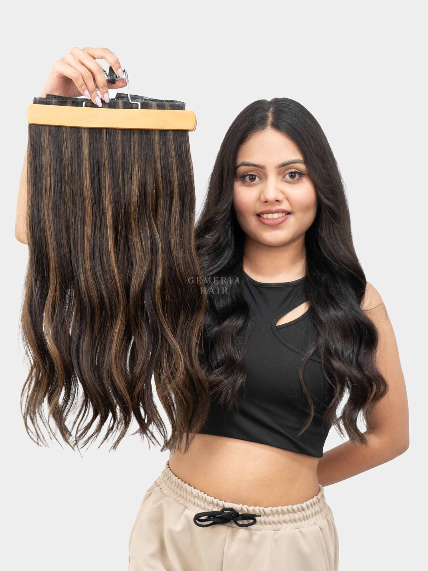 Ash Brown Balayage | Seamless | 3 Piece Set Clip-In Hair Volumizer
