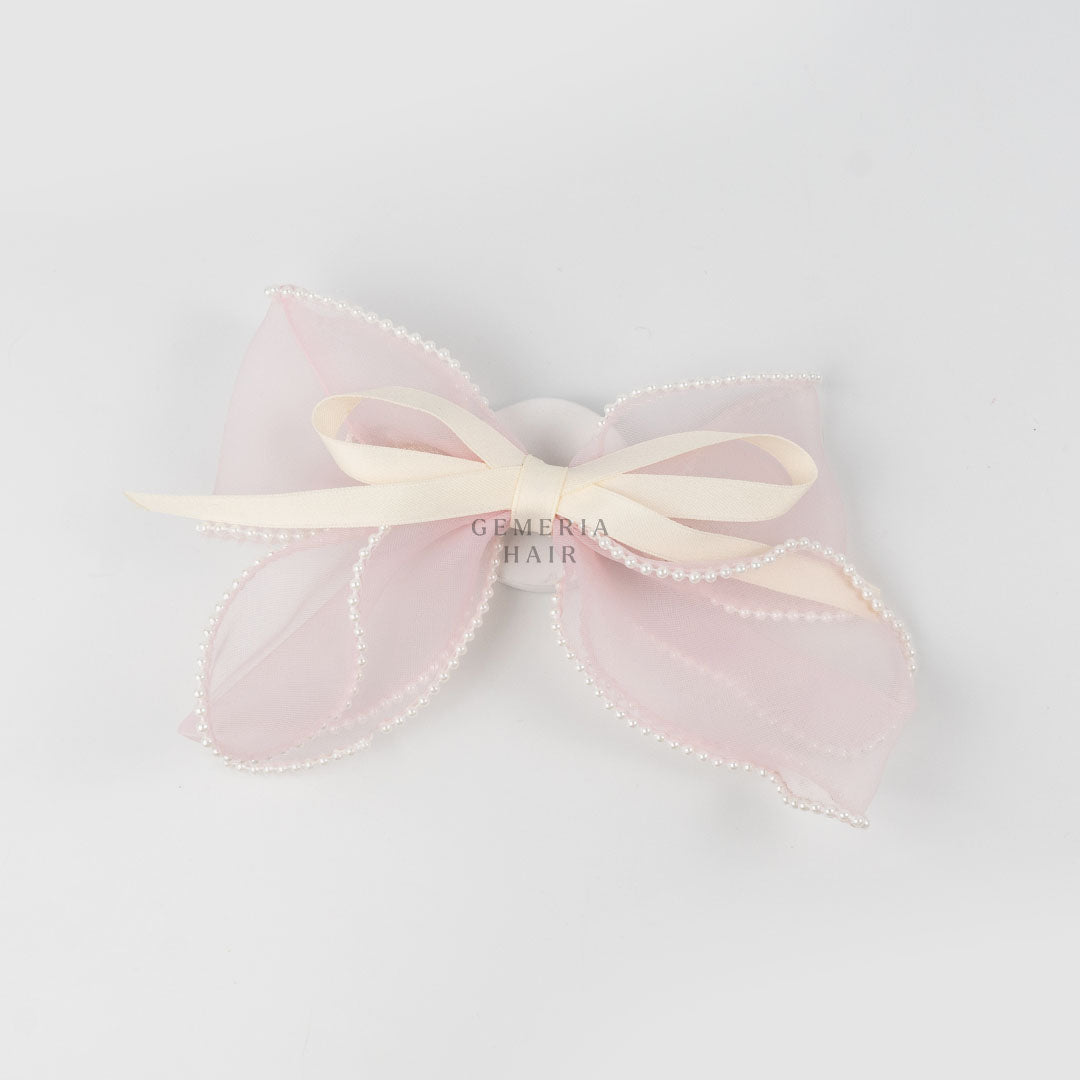 Pearl-Laced French Hair Bow Clips