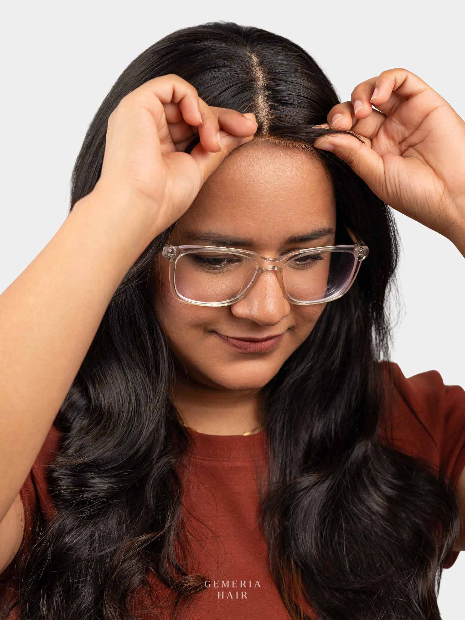 Applying Gemeria Hair front lace hair band topper bio base for natural coverage and fuller hair