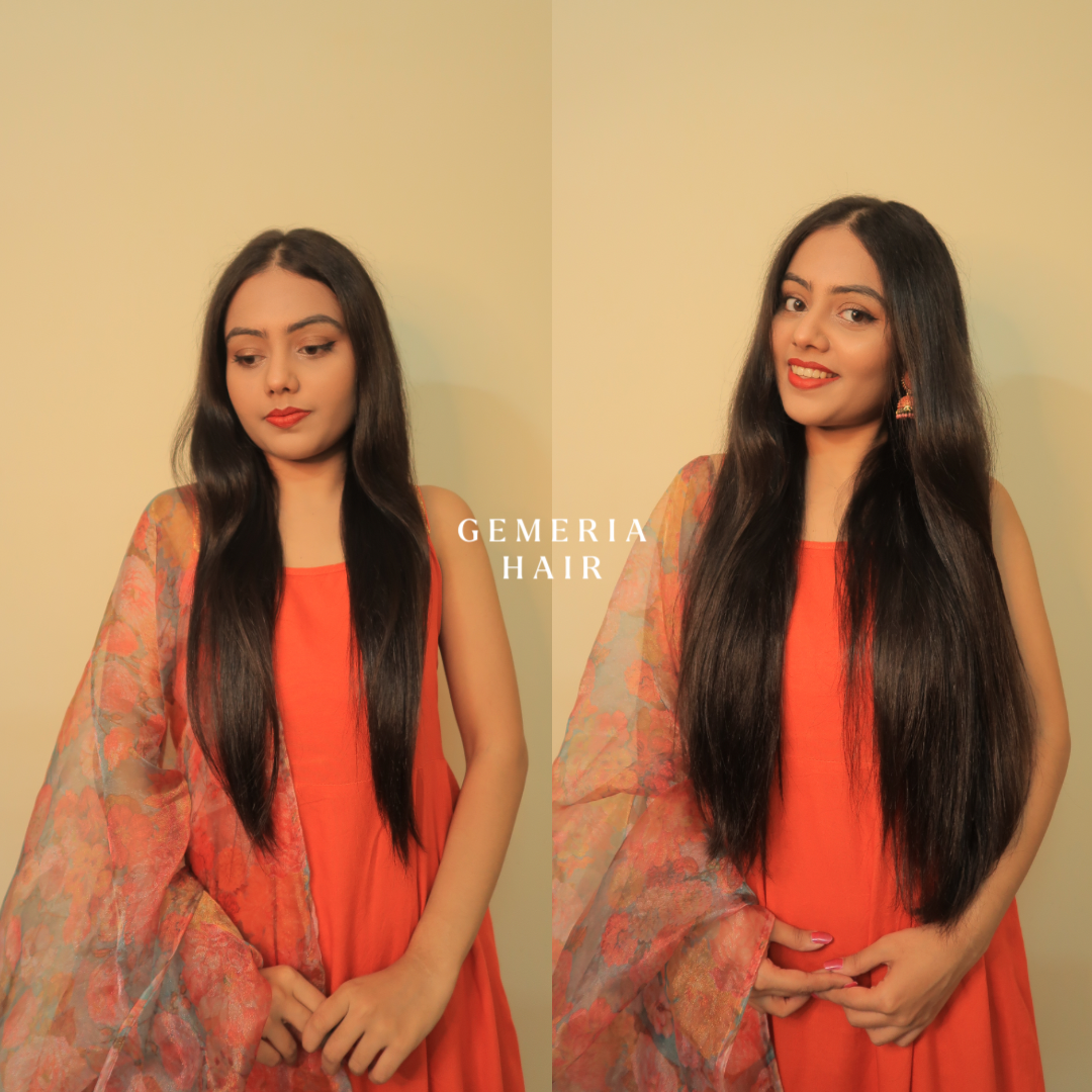 Straight  1 piece clip-In volumizer before after