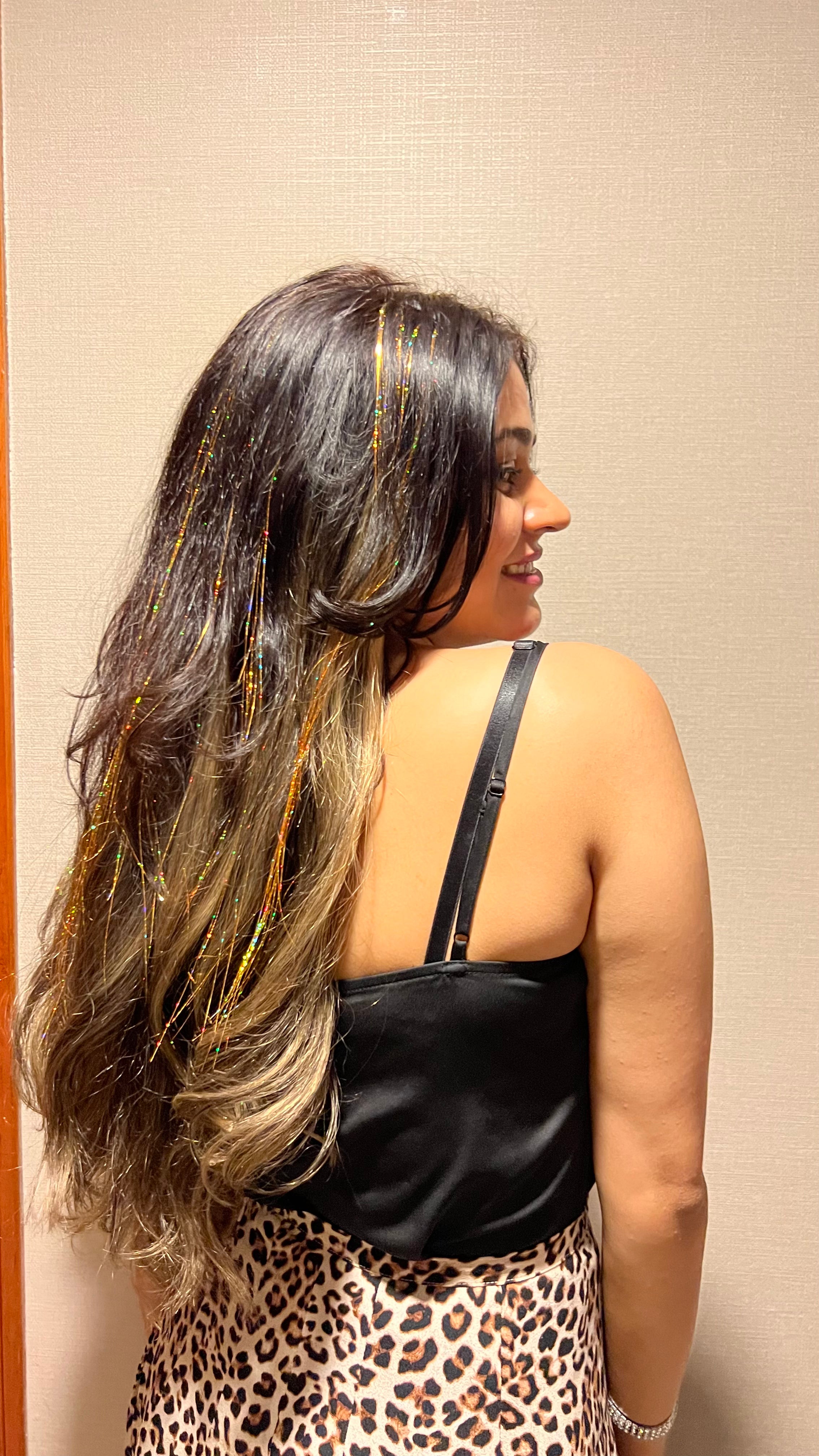 Golden clip-in hair tinsels