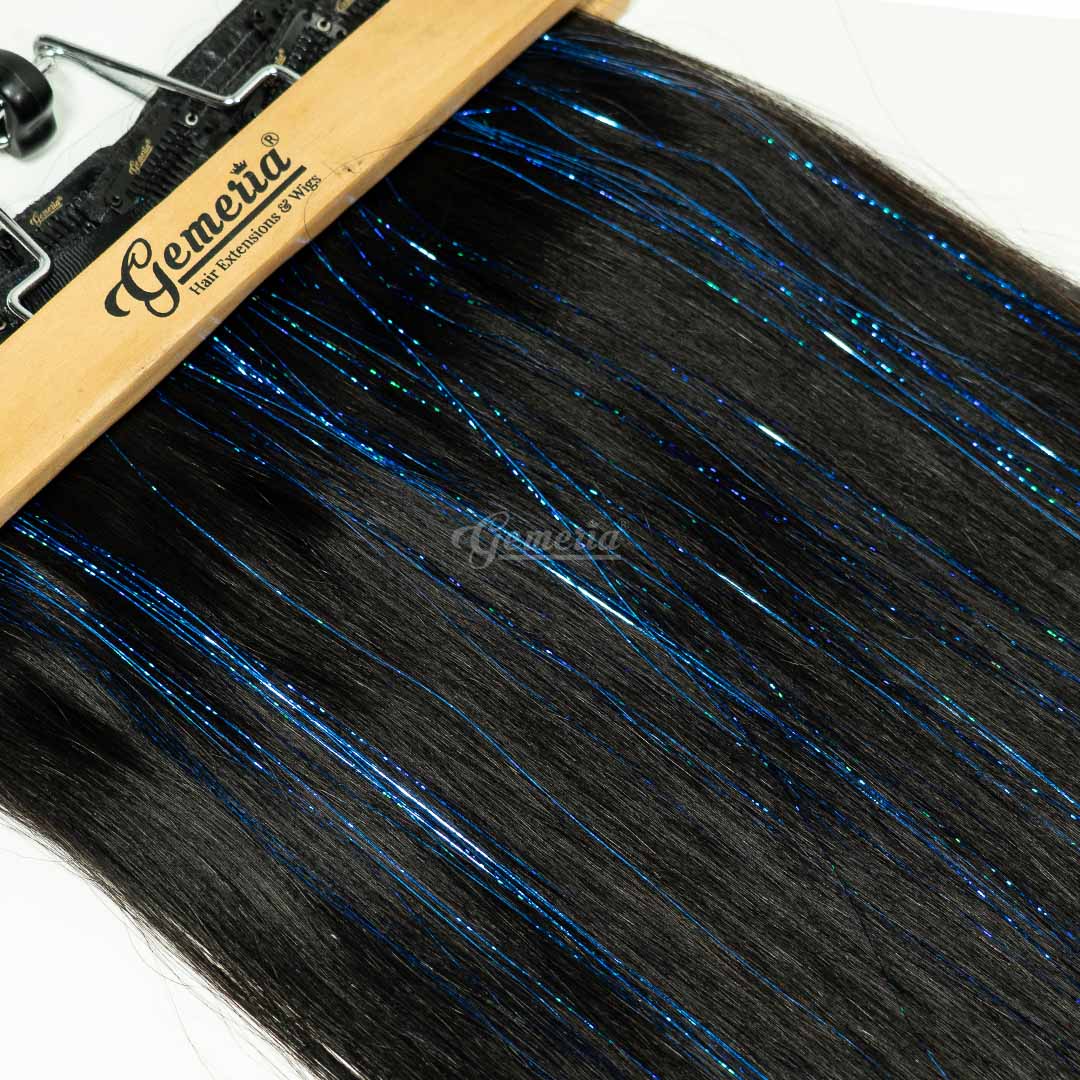 Blue clip-in hair tinsels