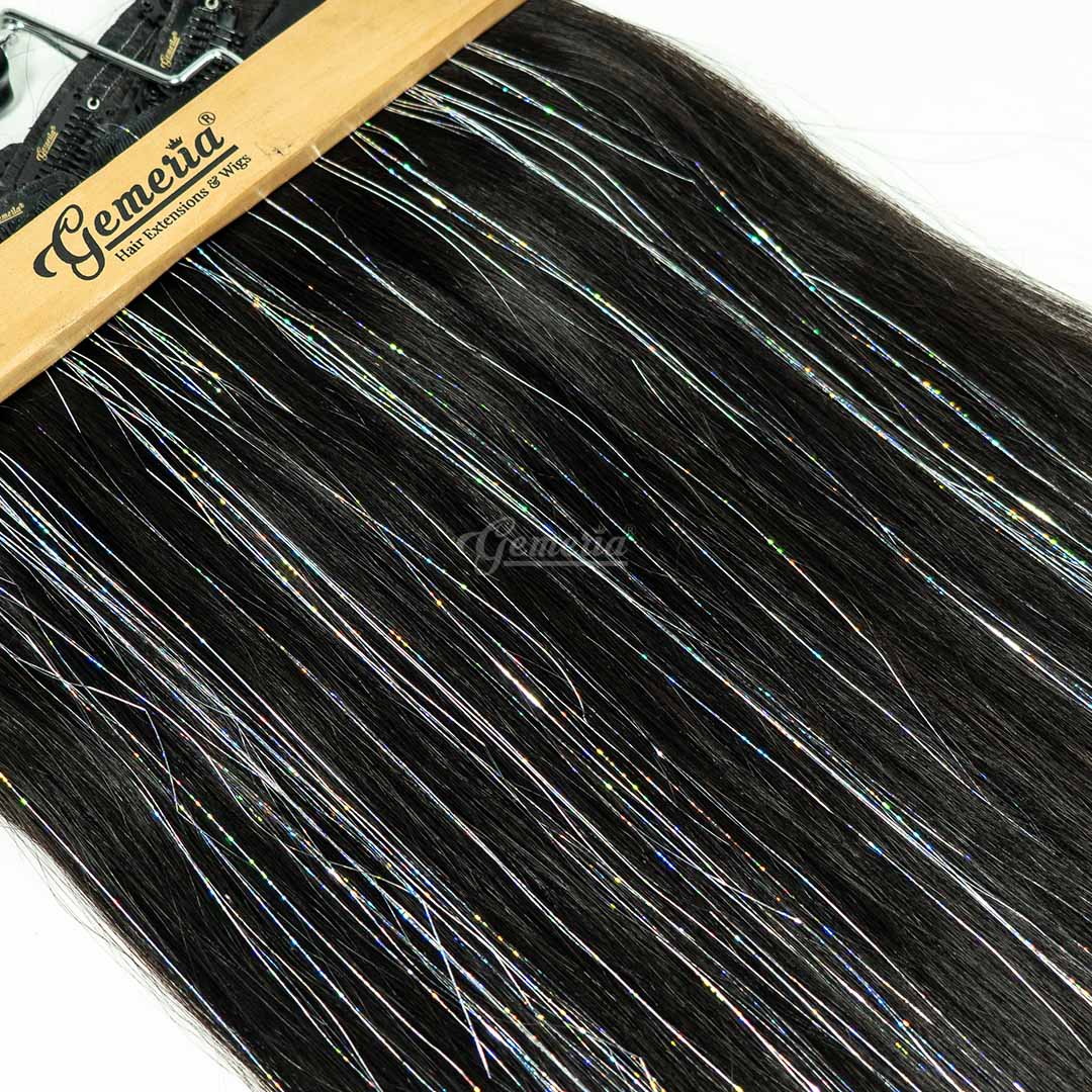 Silver clip-in hair tinsels