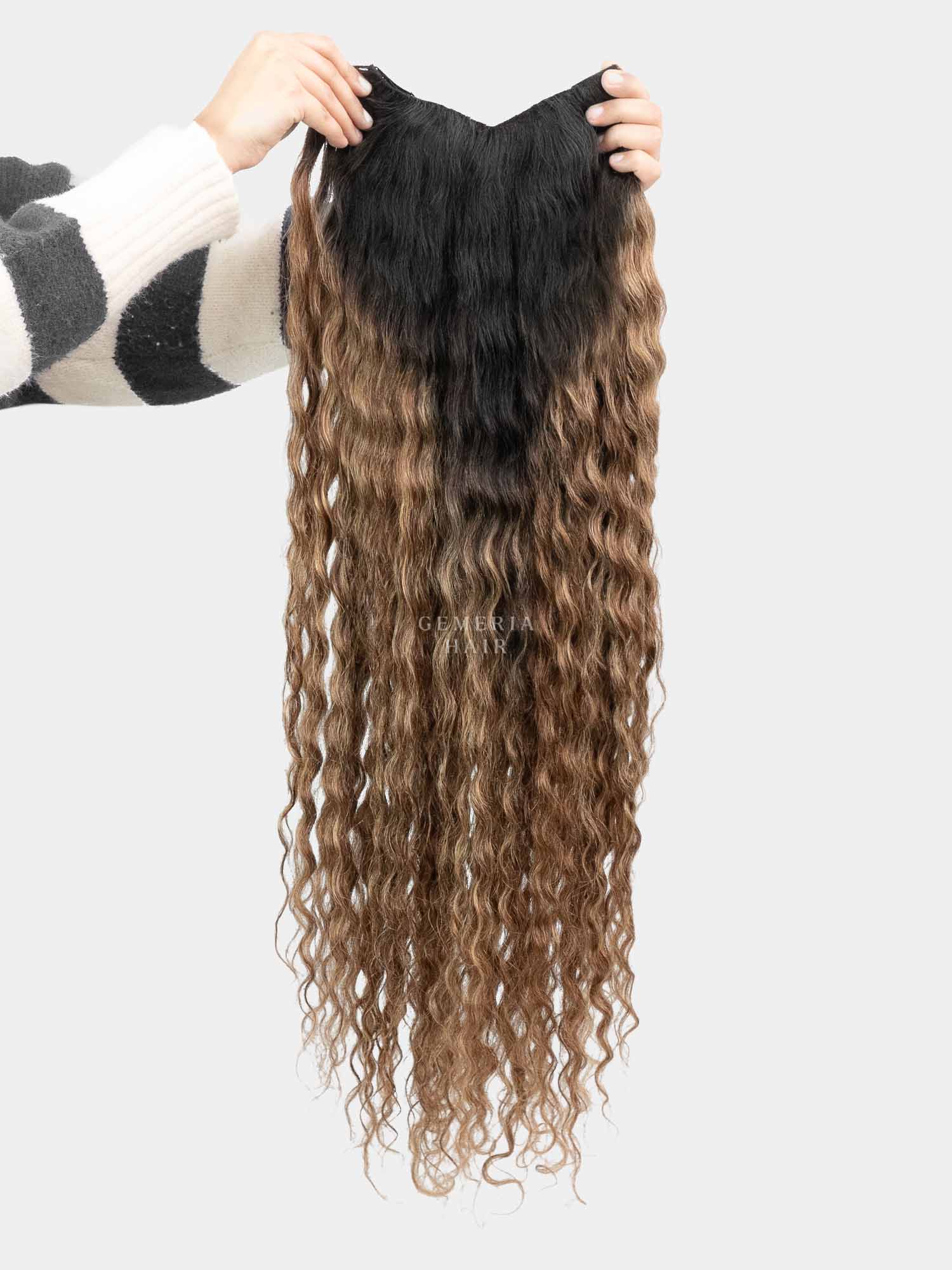 V-Part Wig | Deep Curly | Golden Brown Balayage | V-Shaped Wig