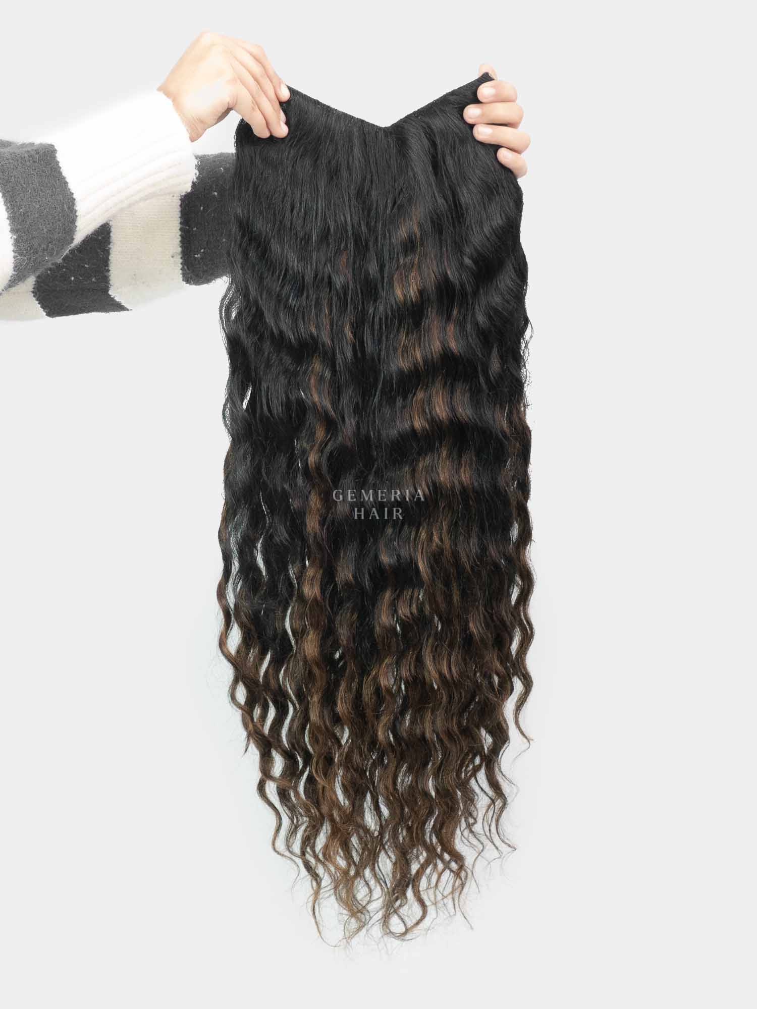 V-Part Wig | Deep Curly | Dark Brown Balayage | V-Shaped Wig