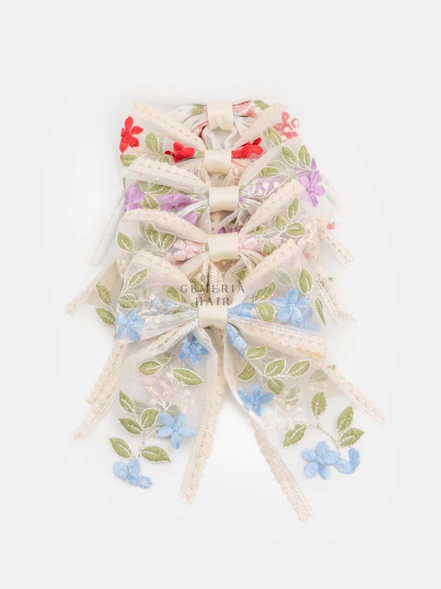 Lace Embroidered | Hair Bow Clips