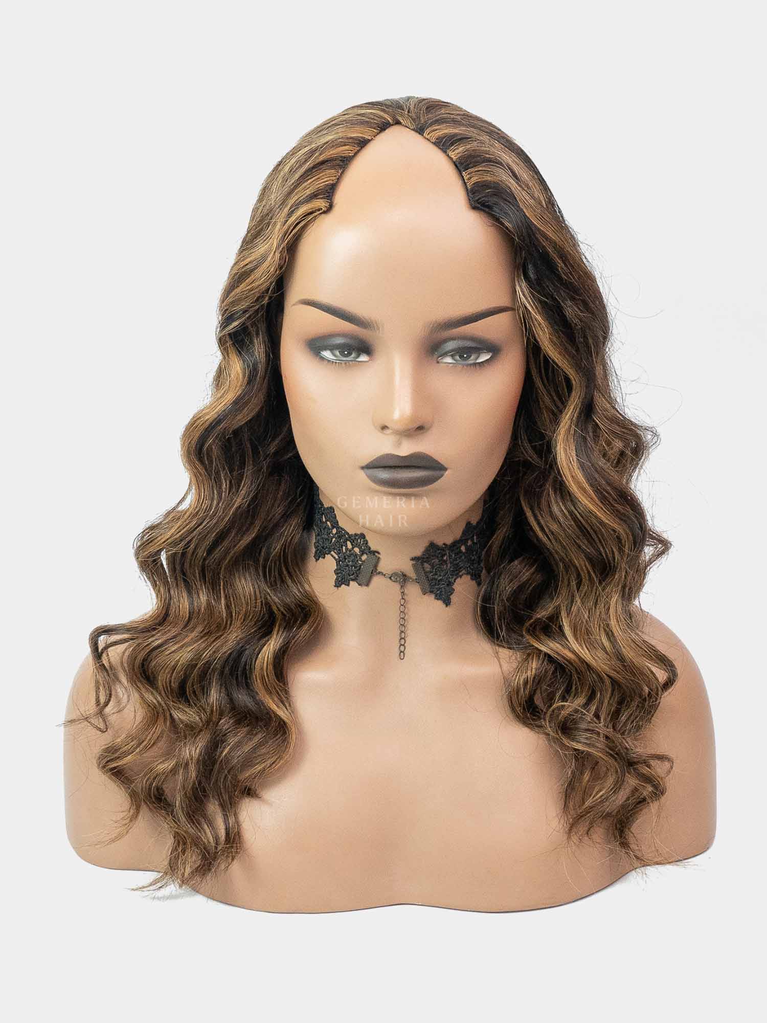 Caramel Brown Balayage | V-Part Wig | V-Shaped Wig