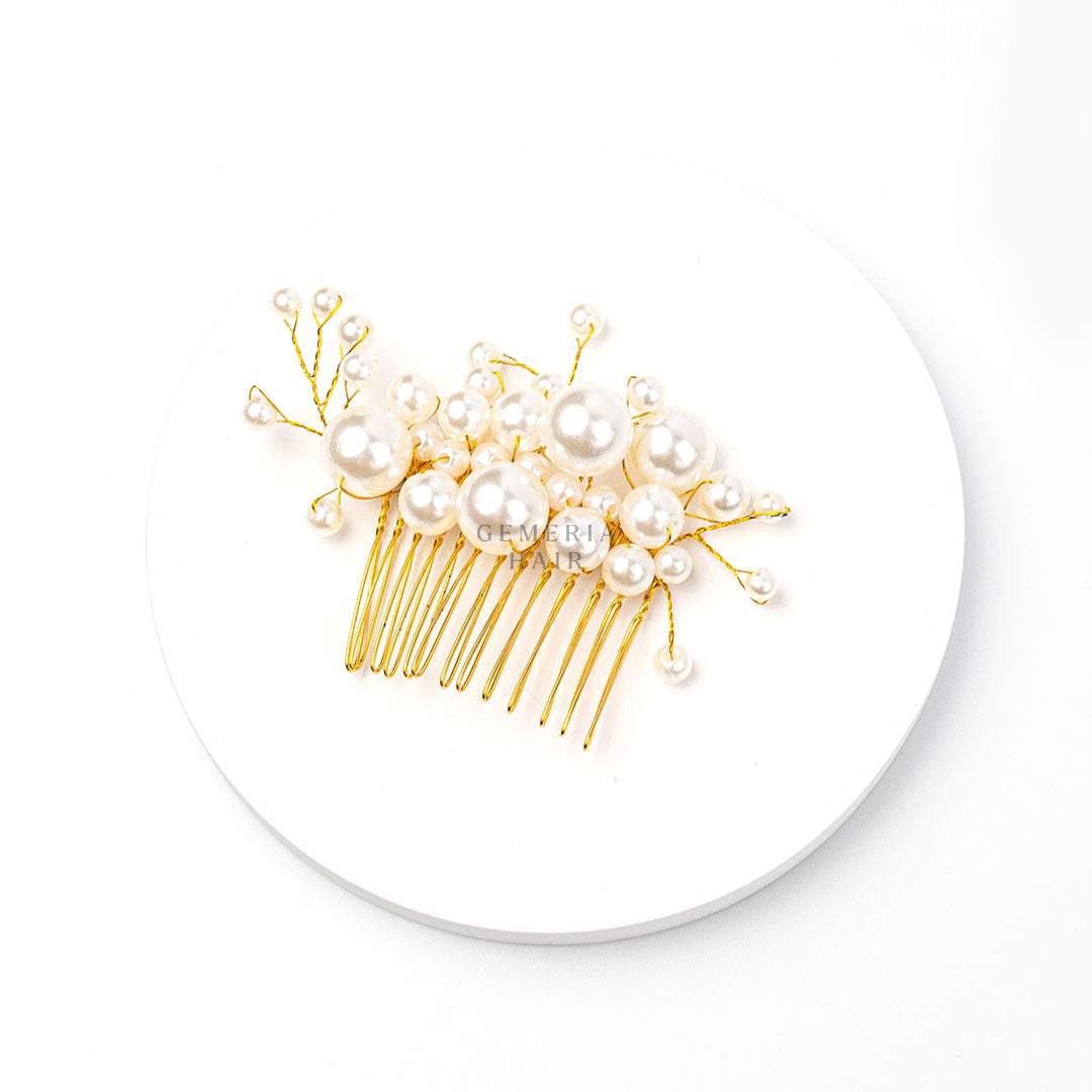 Golden Filigree Pearl Set of Hair Comb and Pins