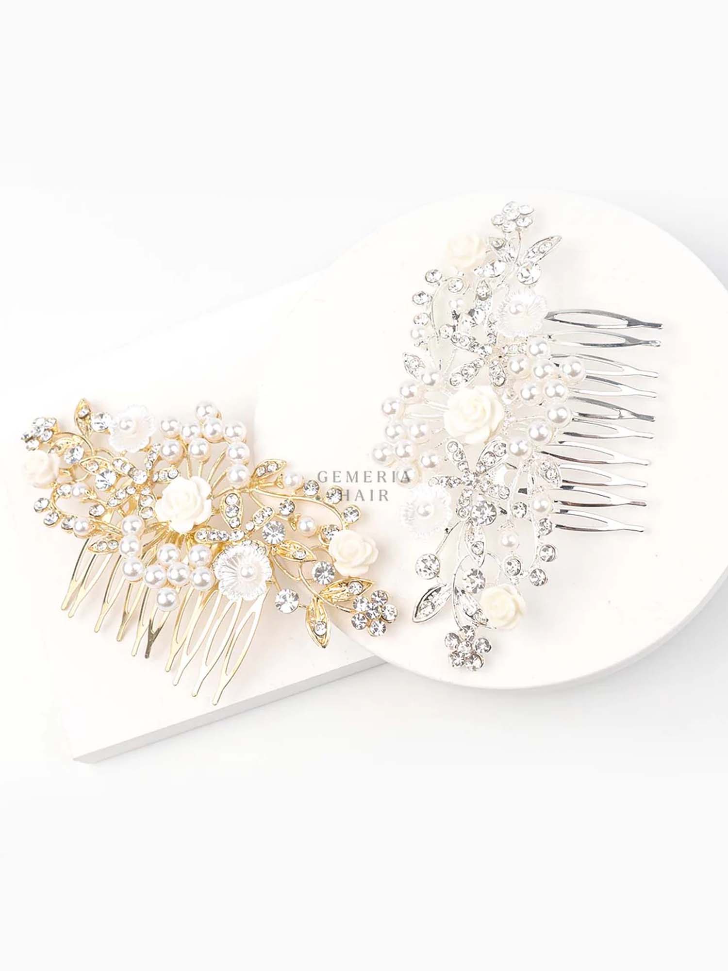 Pearl Rhinestone Flower Hair Comb for Buns | Hair Pin