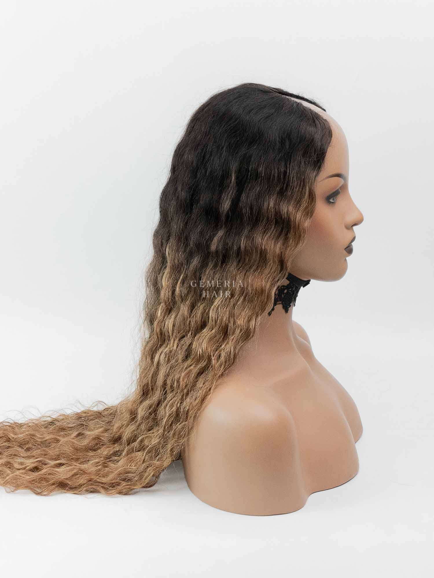 V-Part Wig | Deep Curly | Golden Brown Balayage | V-Shaped Wig