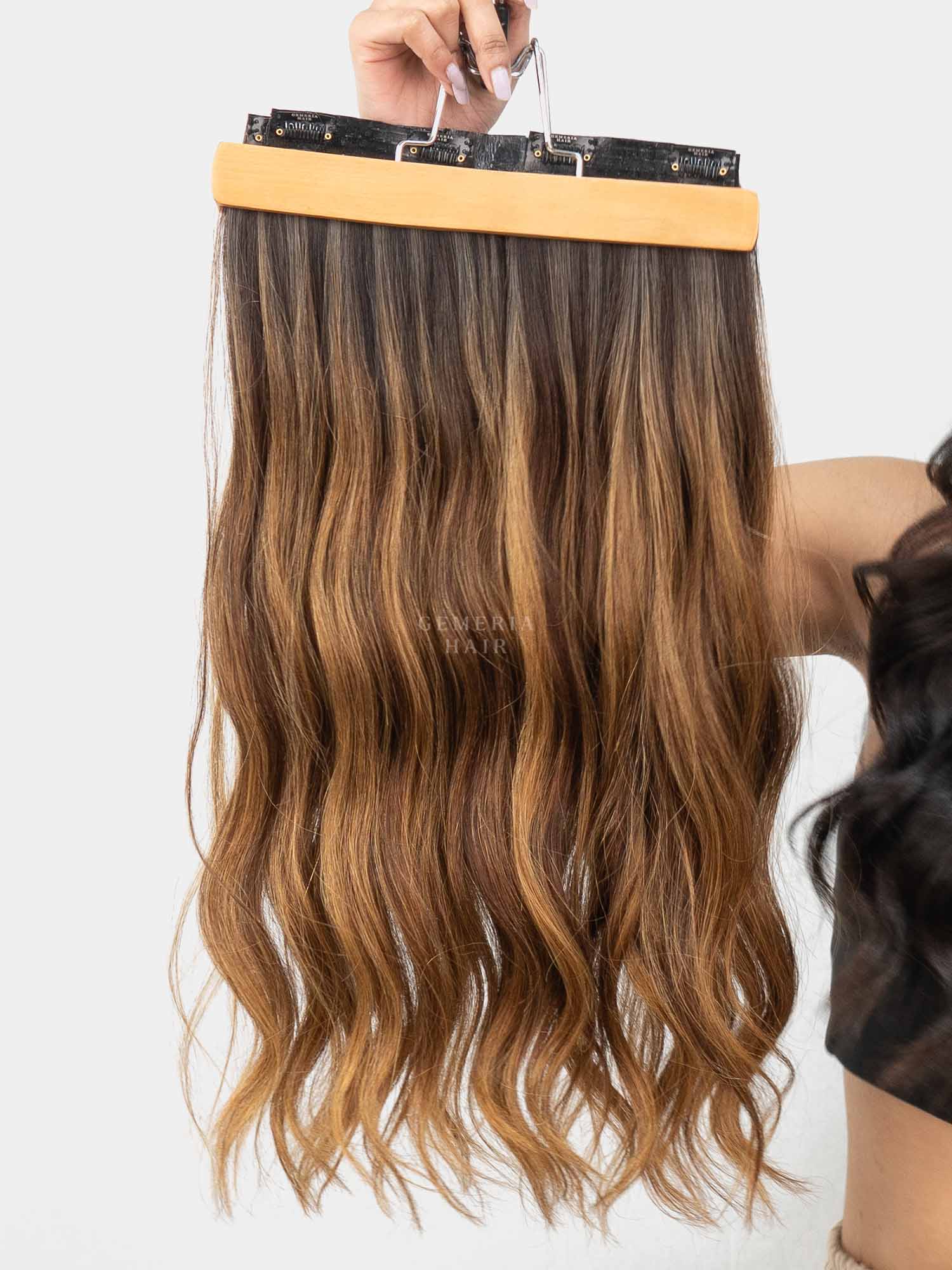 Golden Brown Balayage | Seamless | 3 Piece Set Clip-In Hair Volumizer