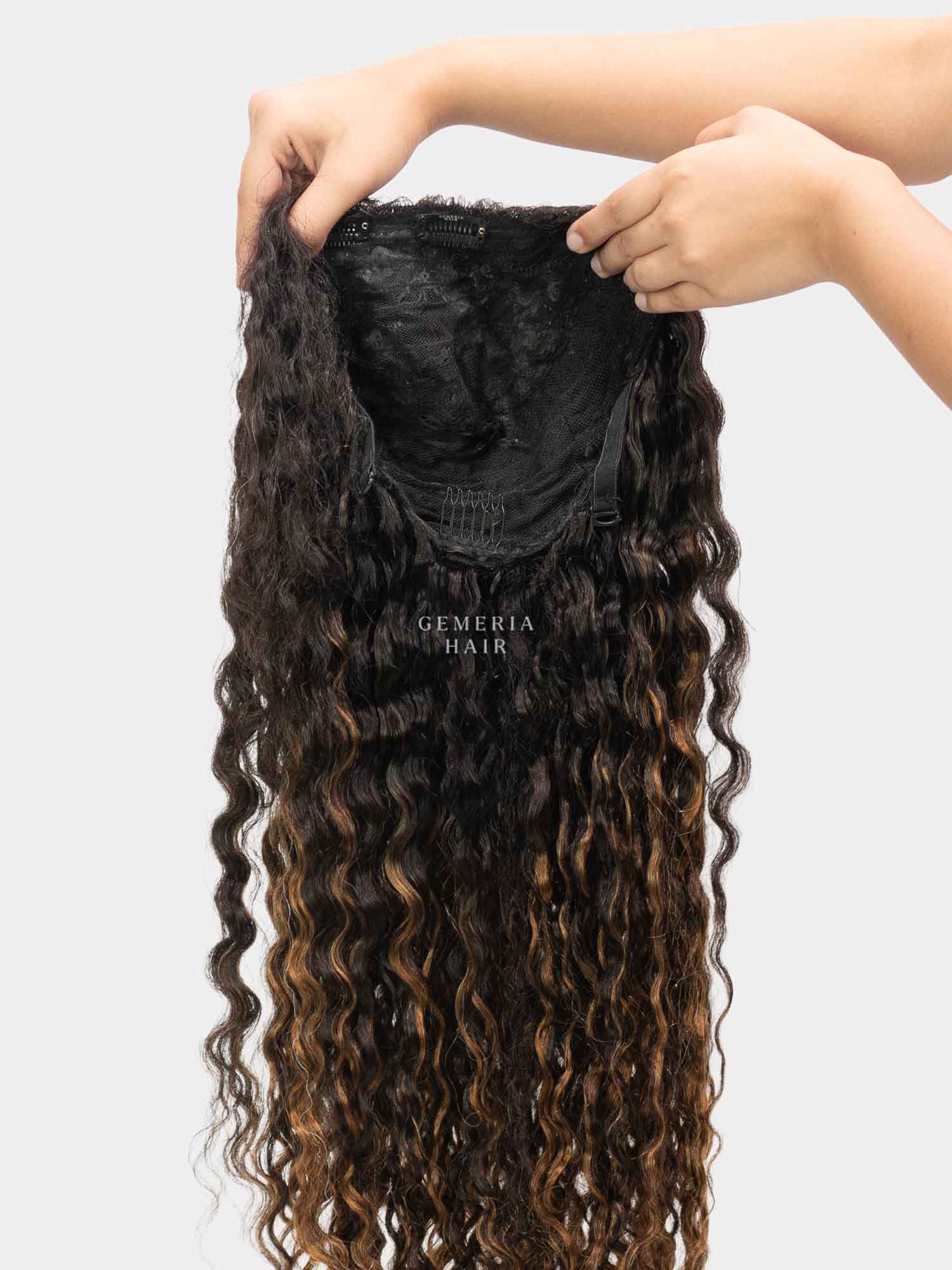 Caramel Brown Balayage | Deep Curly Half Head&#174; Wig