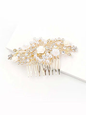 Pearl Rhinestone Flower Hair Comb for Buns | Hair Pin