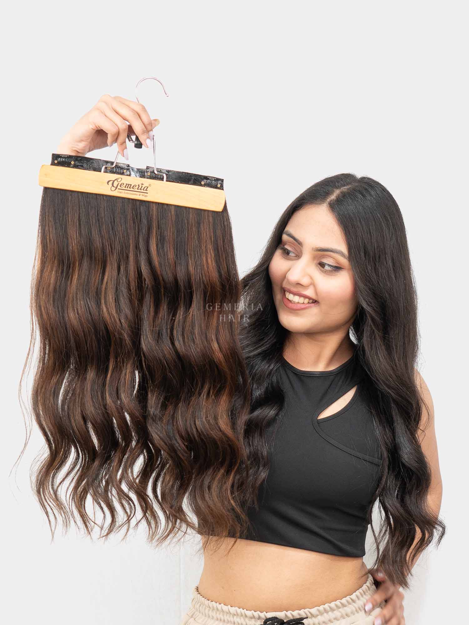 Barrel Brown Balayage | Seamless | 3 Piece Set Clip-In Hair Volumizer