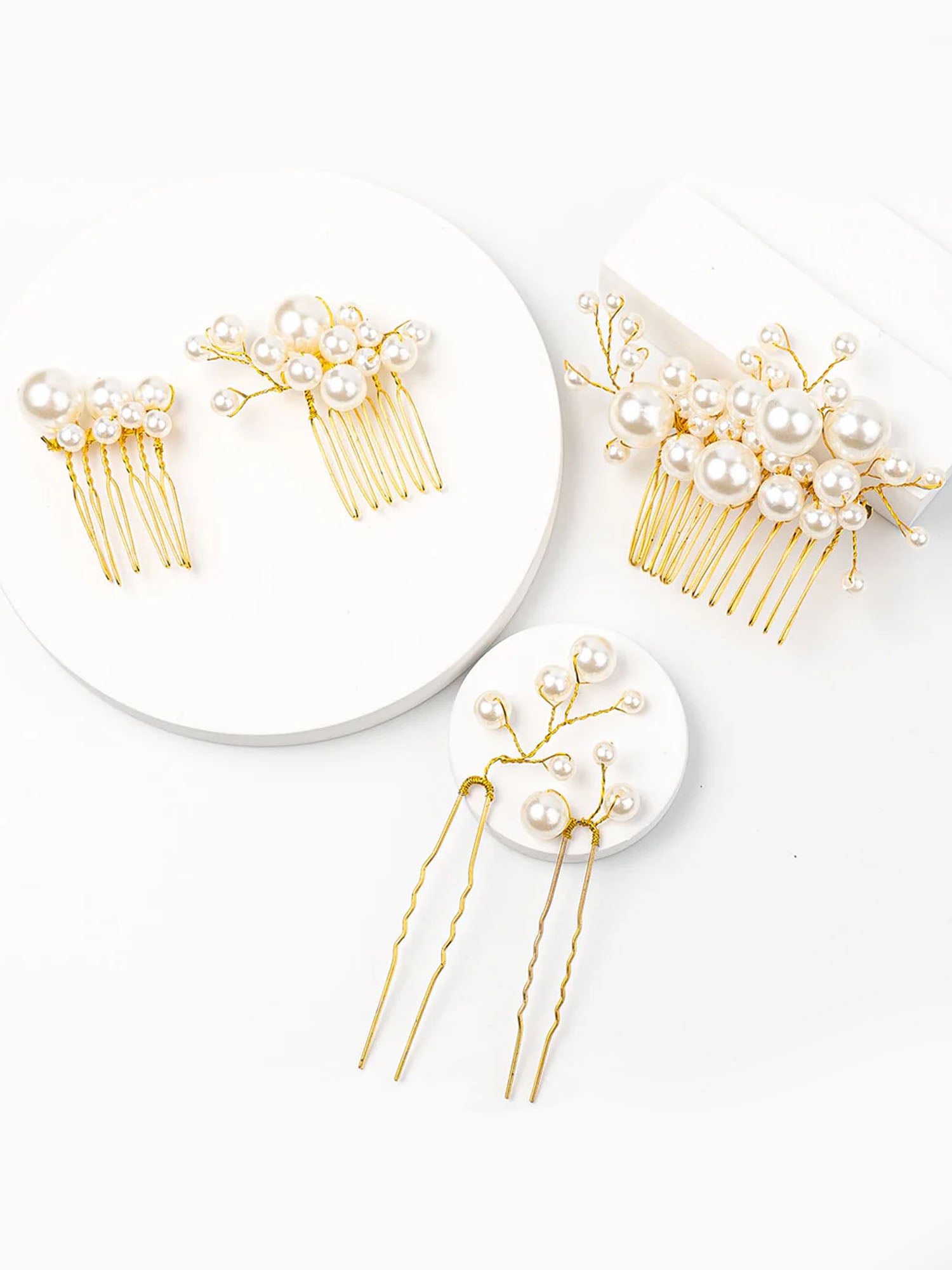 Golden Filigree Pearl Set of Hair Comb and Pins