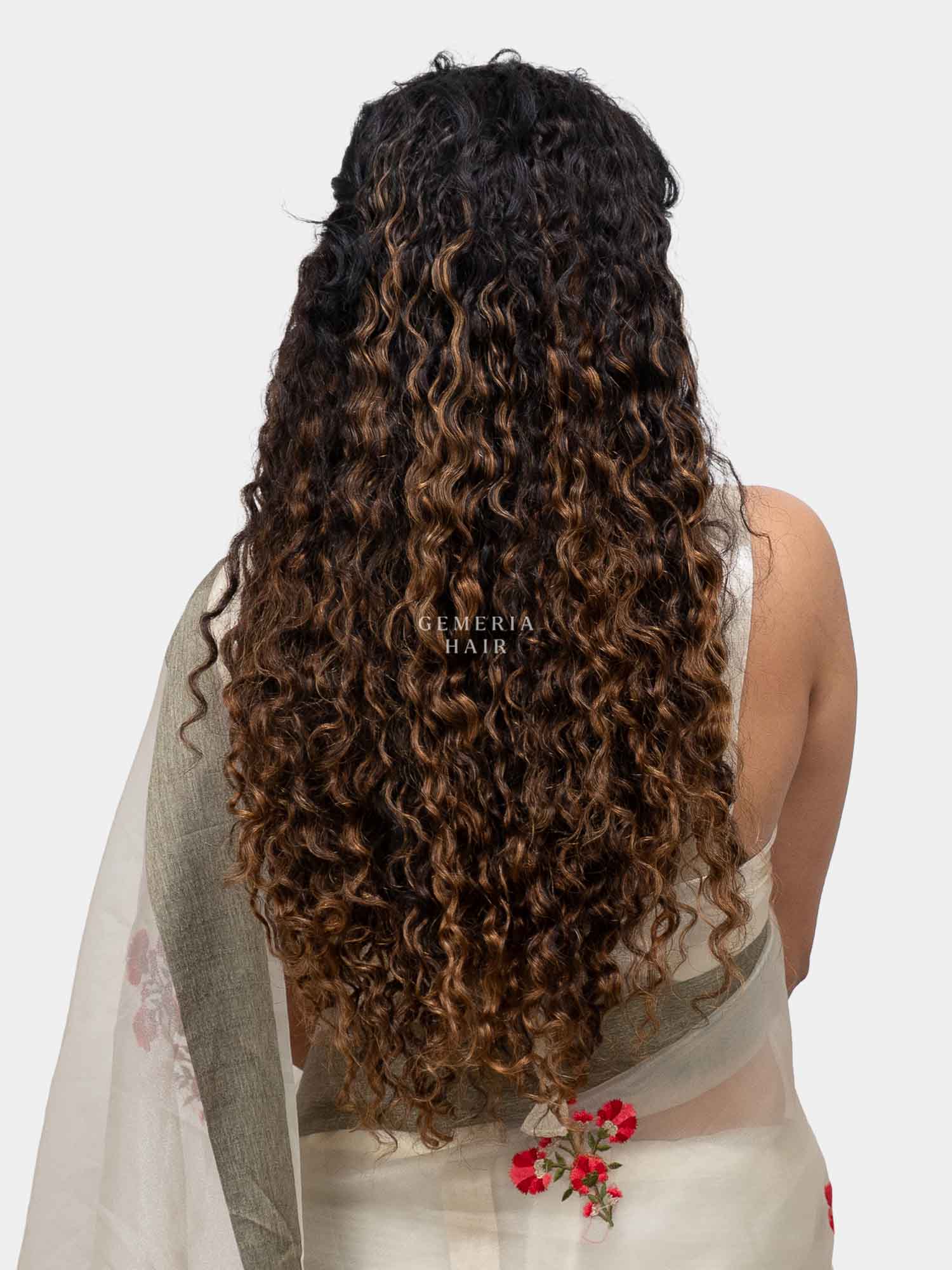 Caramel Brown Balayage | Deep Curly Half Head Wig
