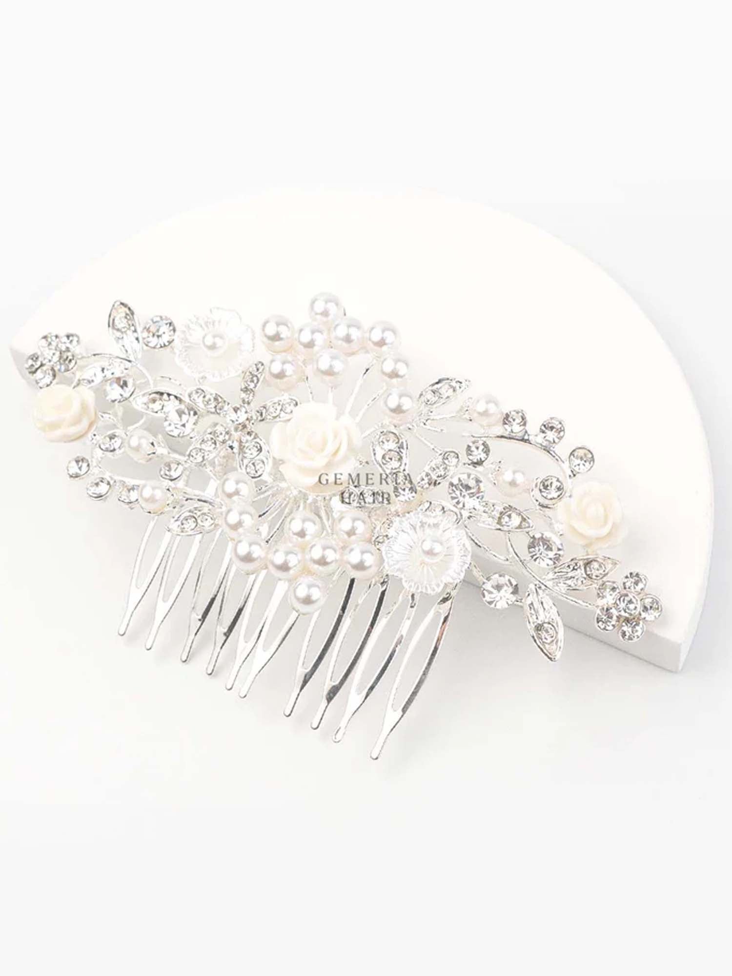Pearl Rhinestone Flower Hair Comb for Buns | Hair Pin