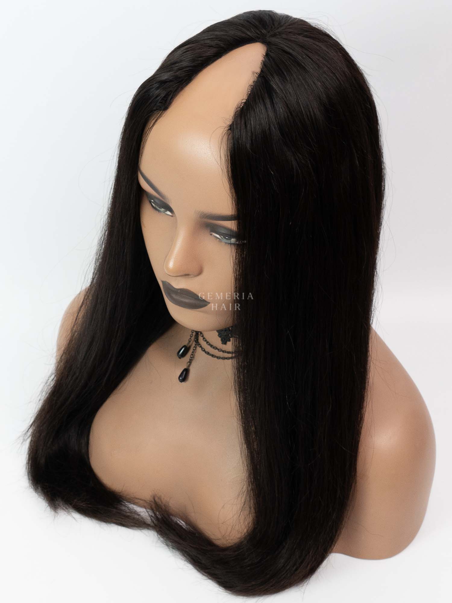 Gemeria Hair professional ladies wigs: V-Shaped style with sleek straight texture and center parting