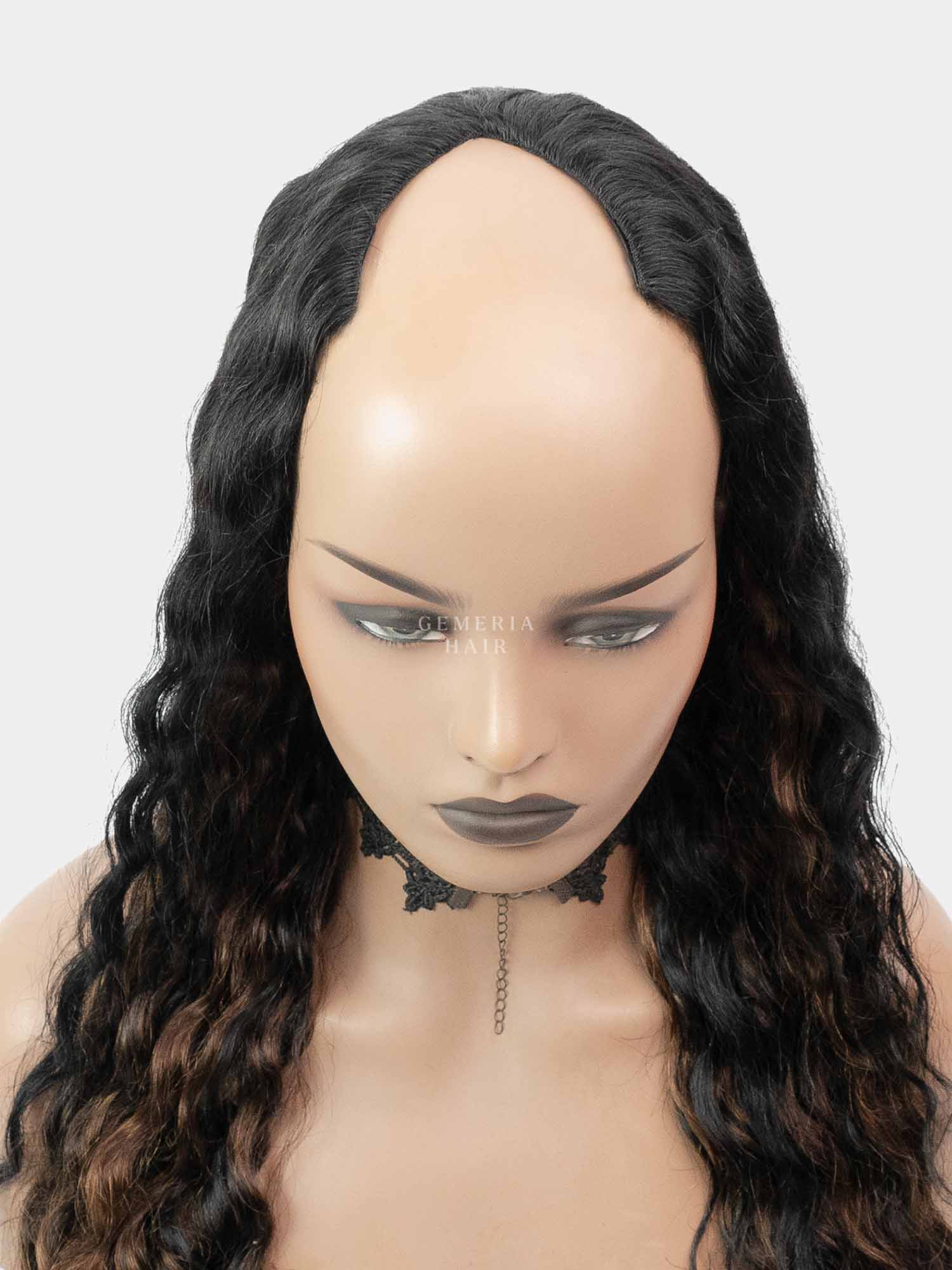 V-Part Wig | Deep Curly | Dark Brown Balayage | V-Shaped Wig