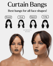 Curtain bangs styling guide showing best mini topper bang shapes for different face types