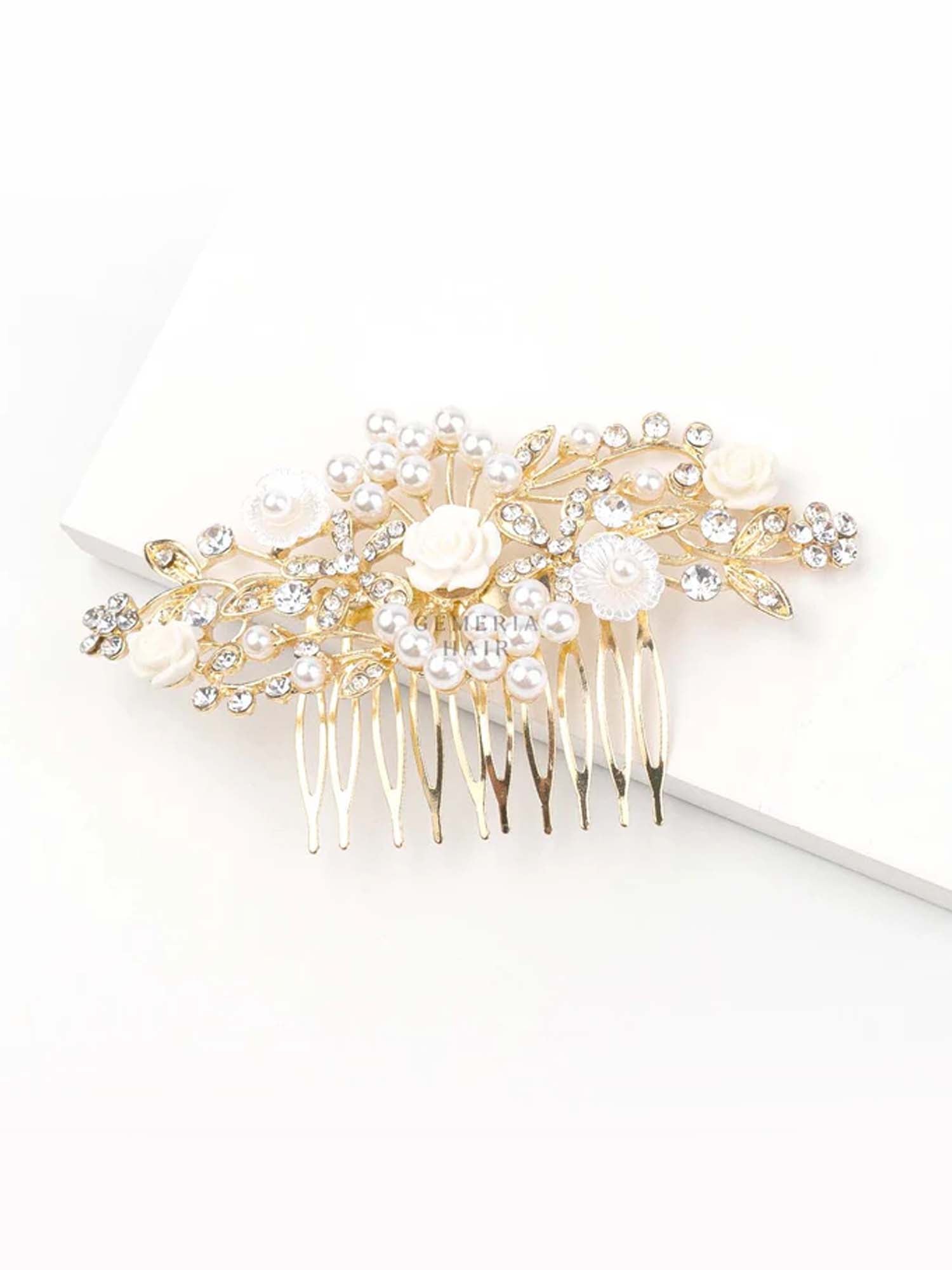 Pearl Rhinestone Flower Hair Comb for Buns | Hair Pin