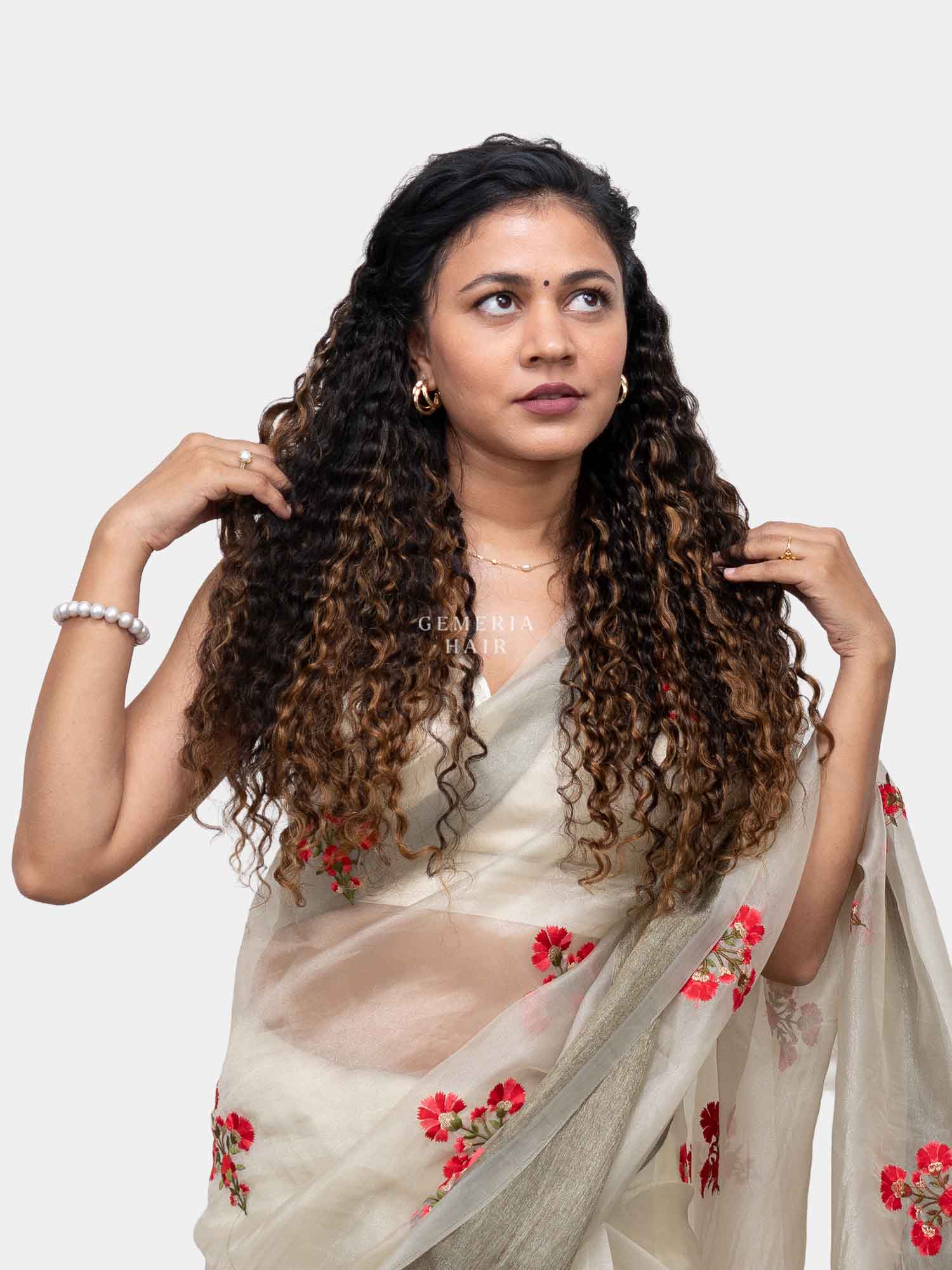 Caramel Brown Balayage | Deep Curly Half Head Wig