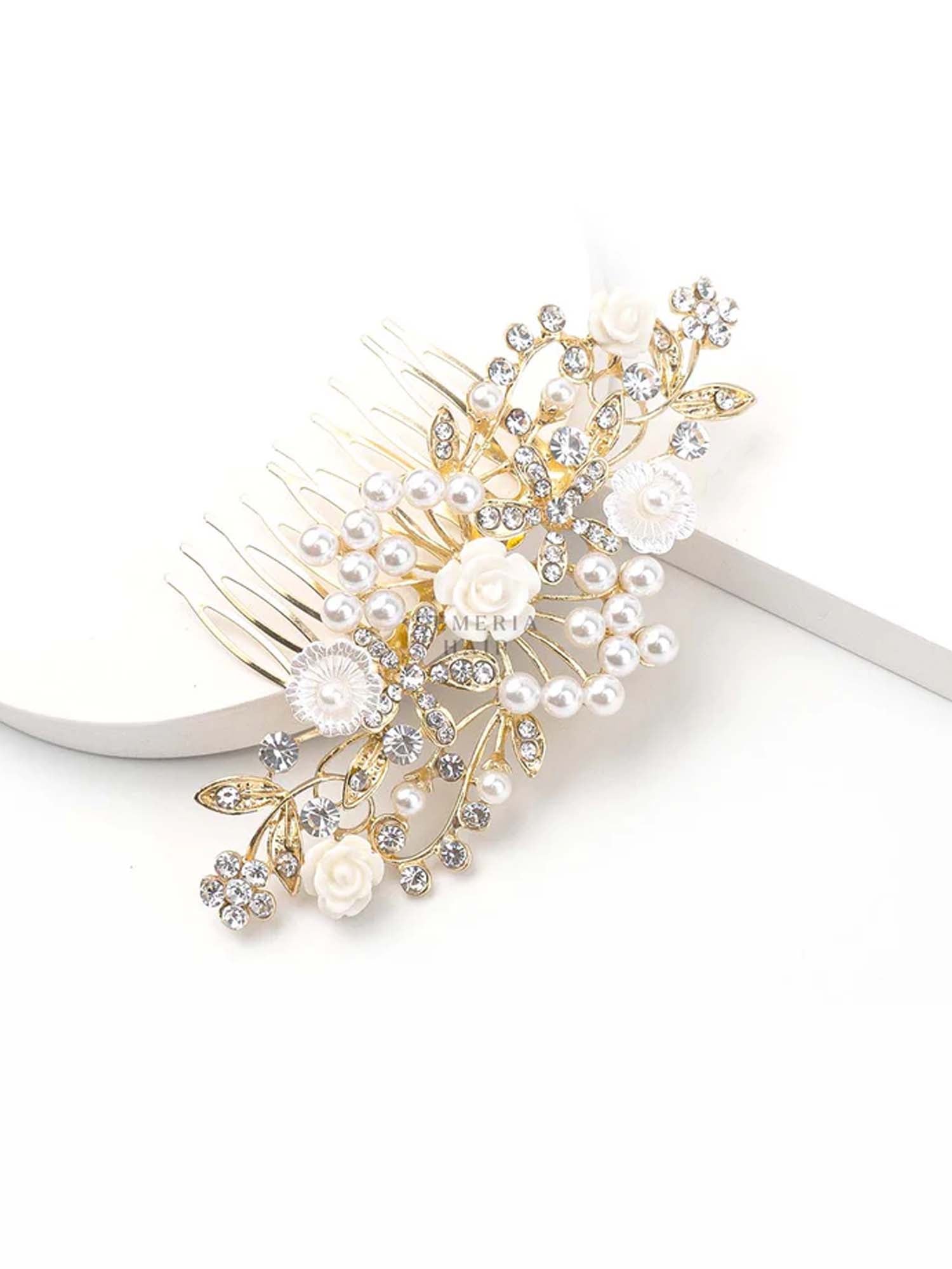 Pearl Rhinestone Flower Hair Comb for Buns | Hair Pin