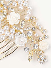 Pearl Rhinestone Flower Hair Comb for Buns | Hair Pin