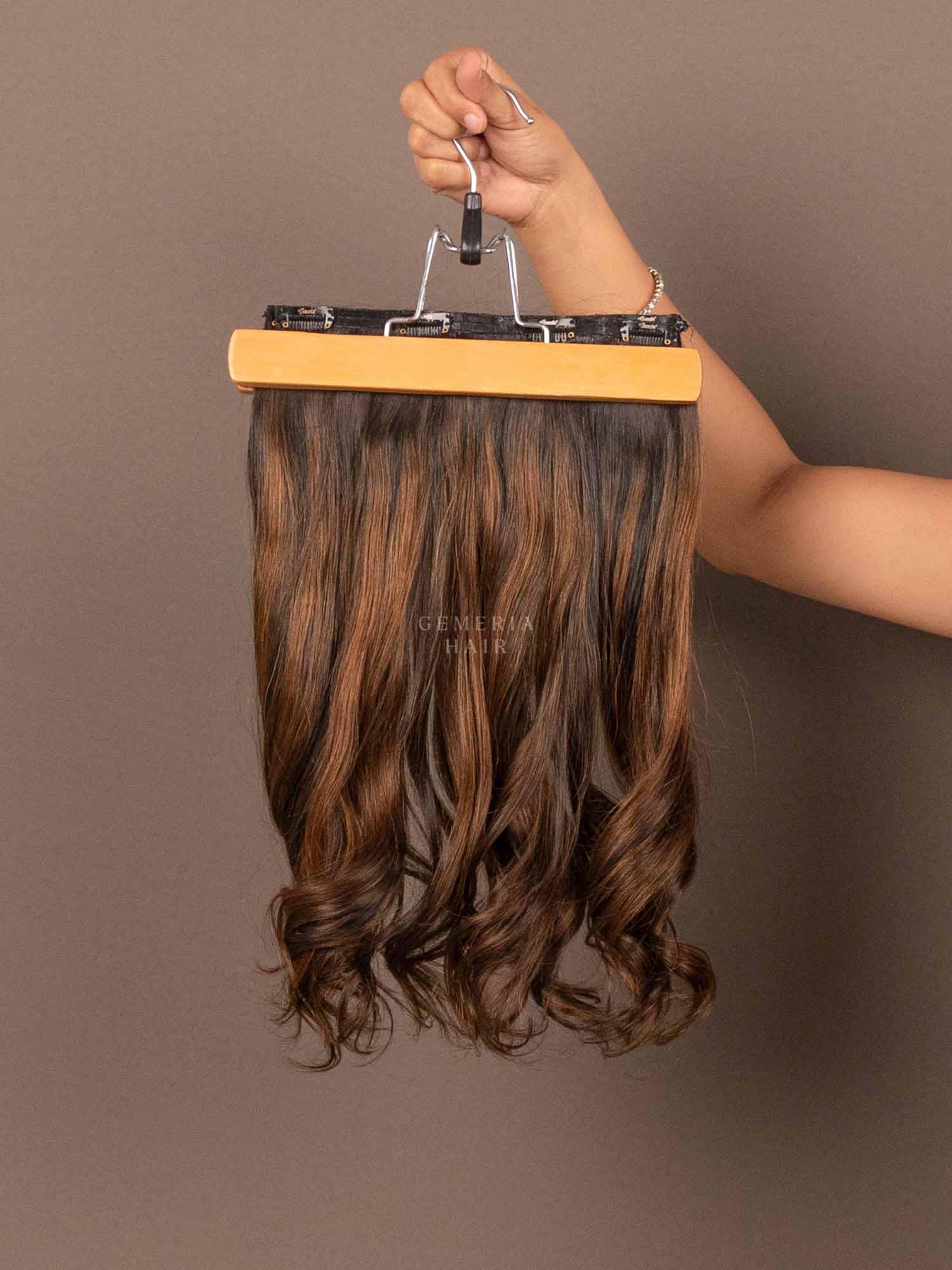 Caramel Brown Balayage | Seamless | 3 Piece Set Clip-In Hair Volumizer