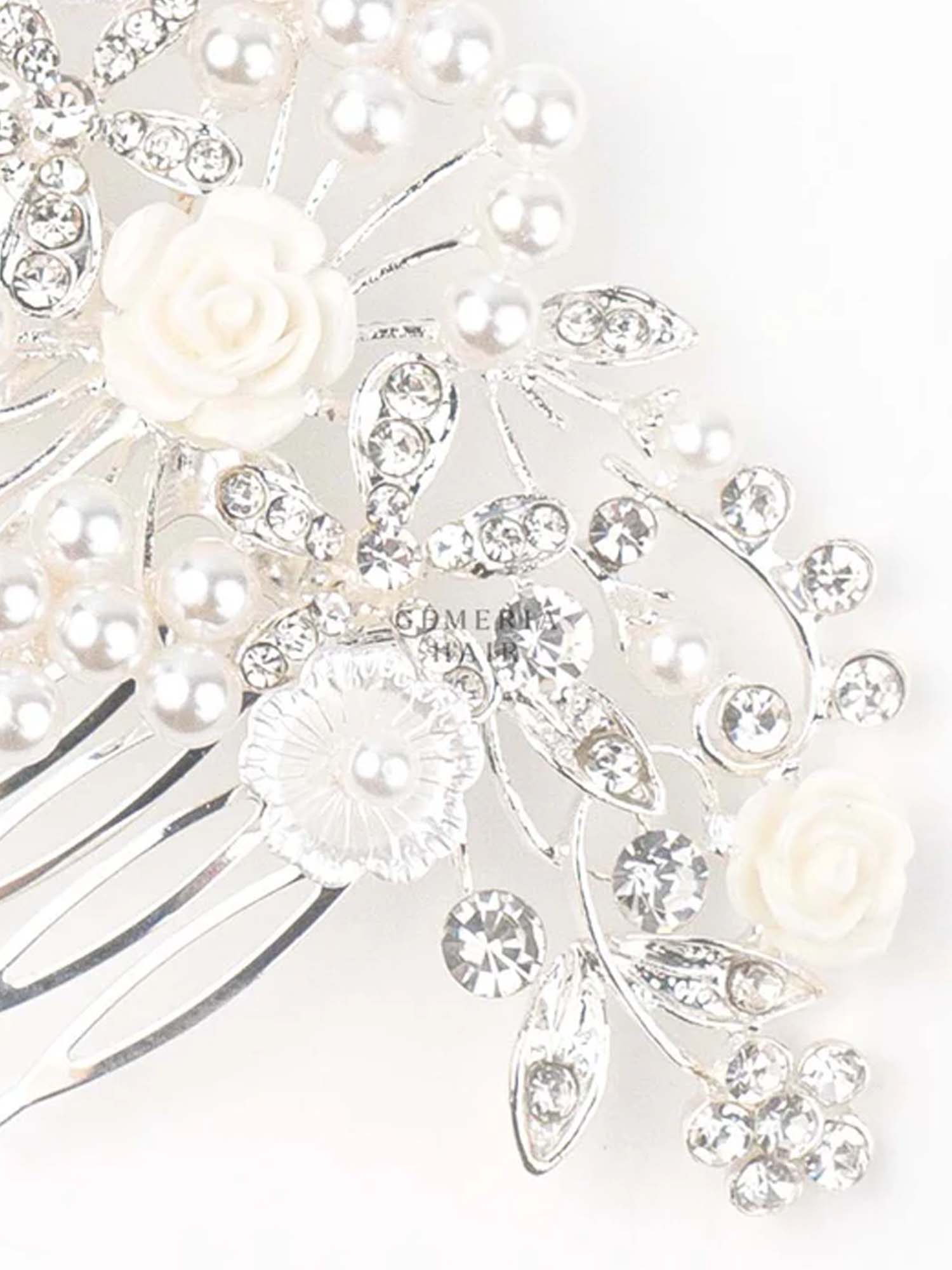 Pearl Rhinestone Flower Hair Comb for Buns | Hair Pin