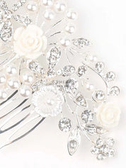 Pearl Rhinestone Flower Hair Comb for Buns | Hair Pin