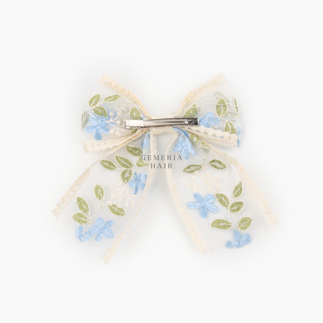 Lace embroidered hair bow clips