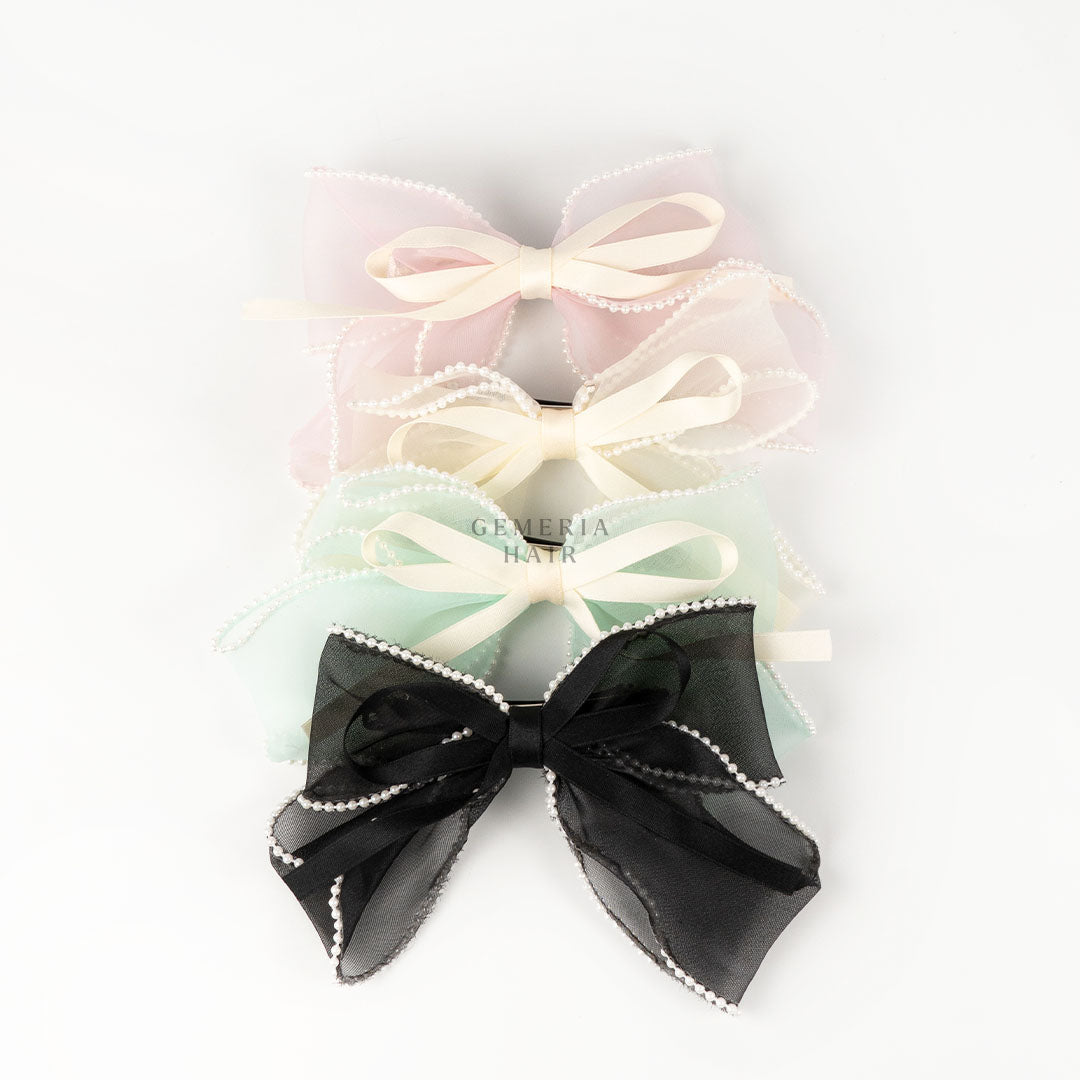 Pearl-Laced French Hair Bow Clips