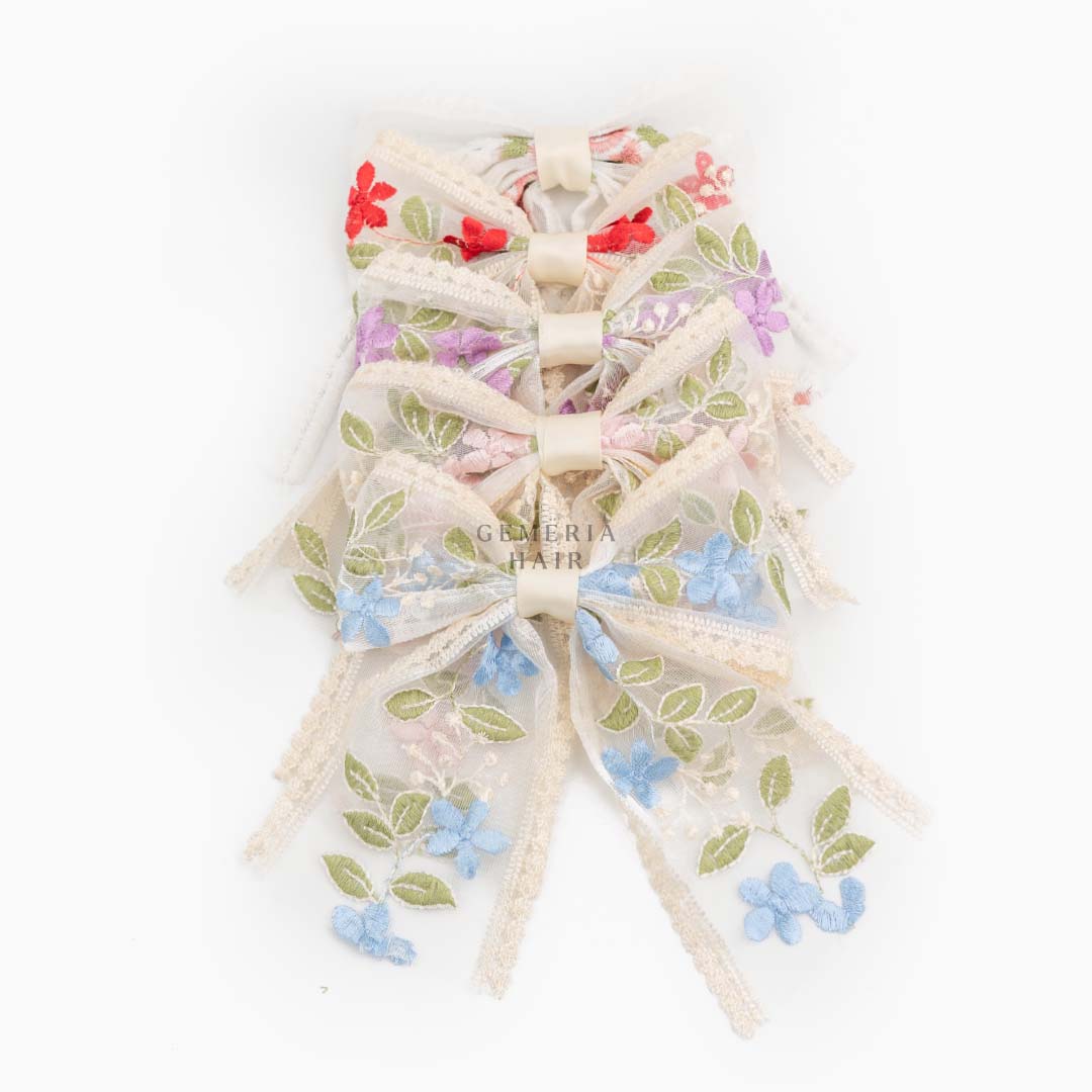 Lace Embroidered | Hair Bow Clips