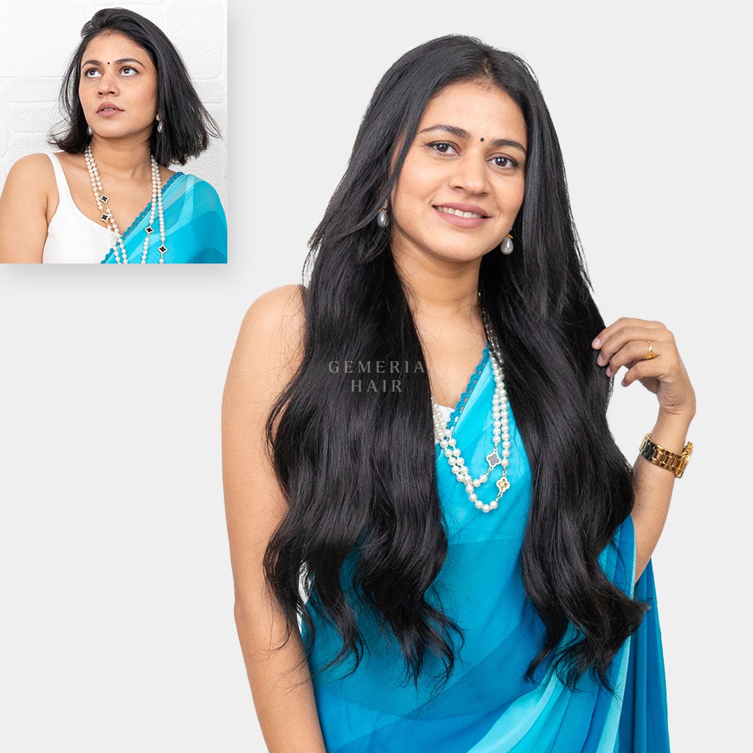 Gemeria Hair half head wig natural wavy transforms Indian formal look - perfect wigs for women in traditional wear