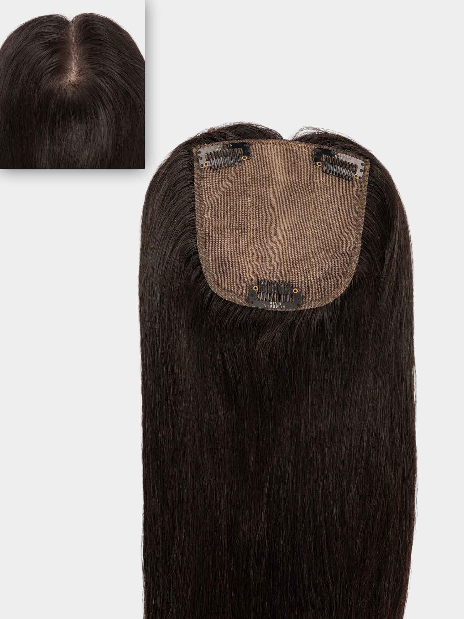5x5 Inch Silk Base Human Hair Topper with 4 Clips for Thinning Hair 5x5 Silk Base Scalp Hair Topper | Natural Volume & Coverage  main image 2
