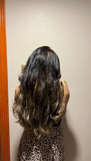 Golden clip-in hair tinsels