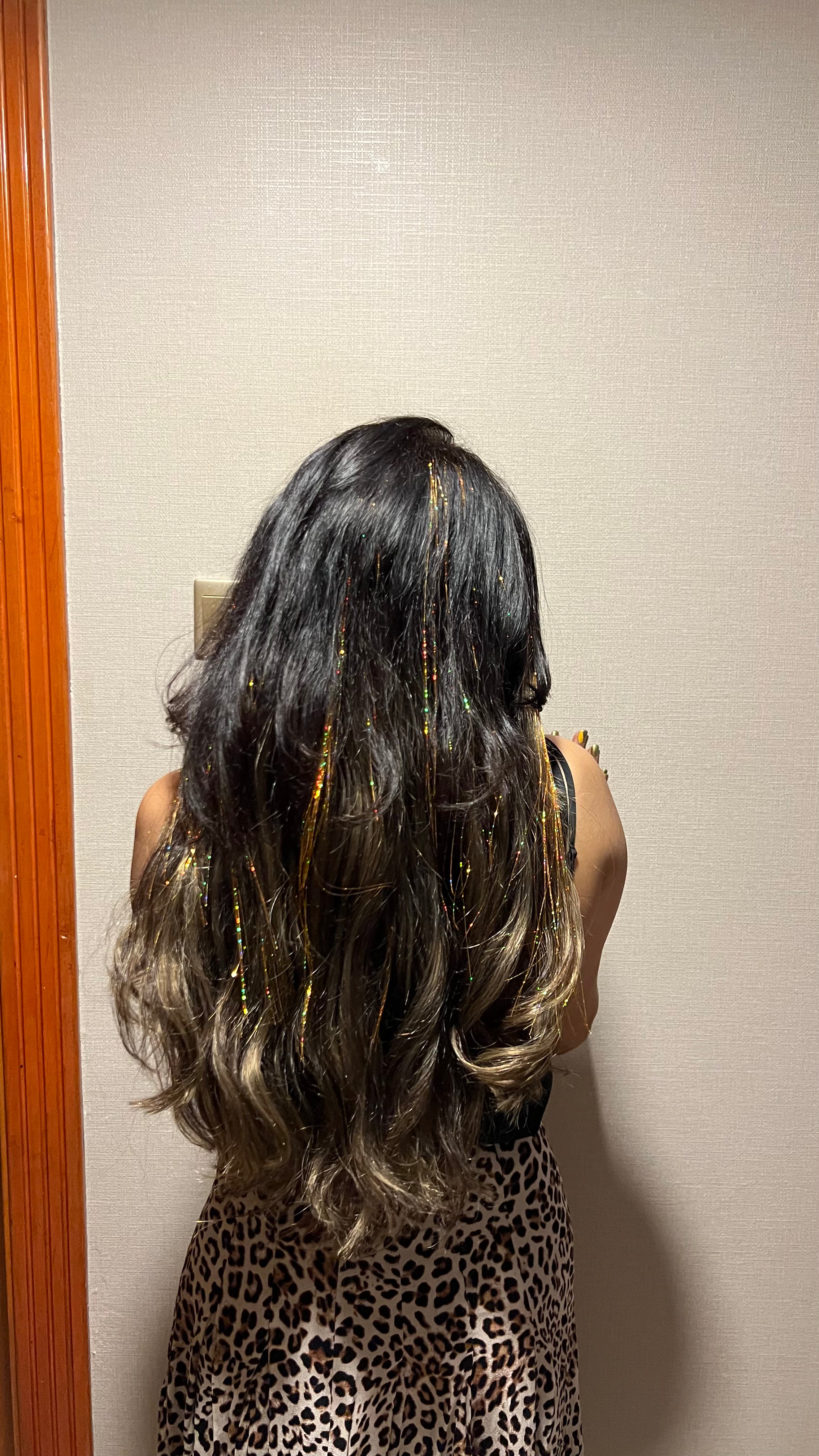 Golden clip-in hair tinsels