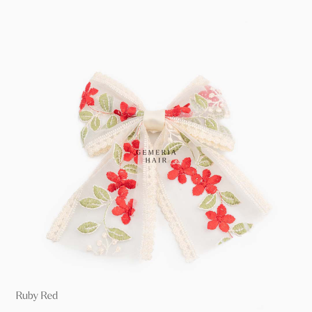 Lace embroidered hair bow clips
