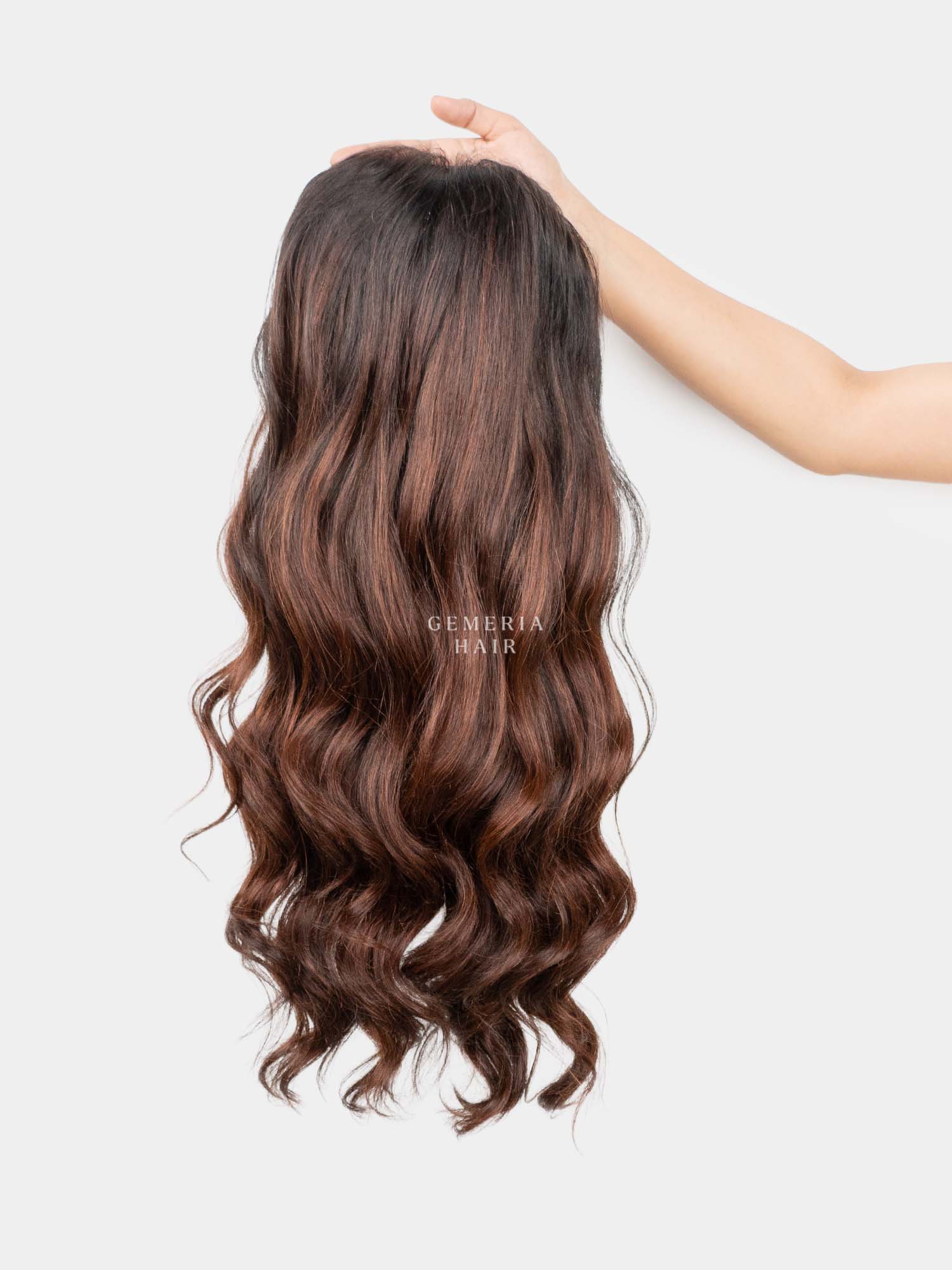 Close-up of Barrel Brown Balayage Half Head Wig showing soft curls, layered waves and brown balayage tones