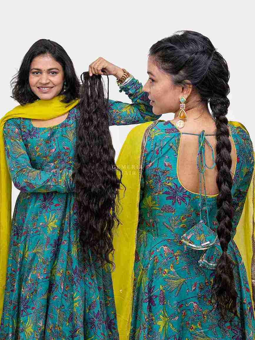 Side-by-side view showing braid ponytail extension from different angles