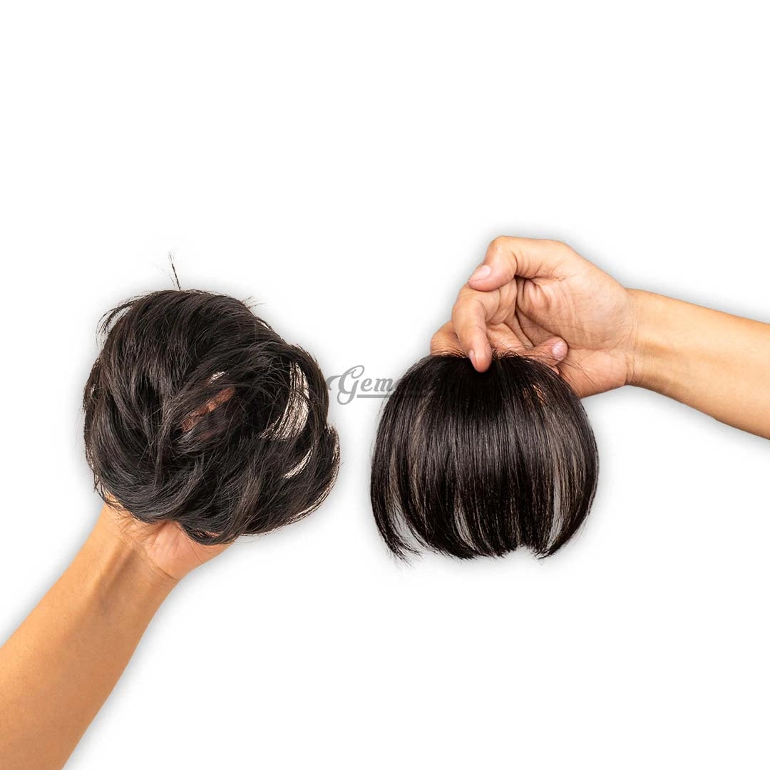 faux scrunchie bun & clip-in bangs comb