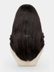 Back view of Dakota full head wig showing layered length and volume