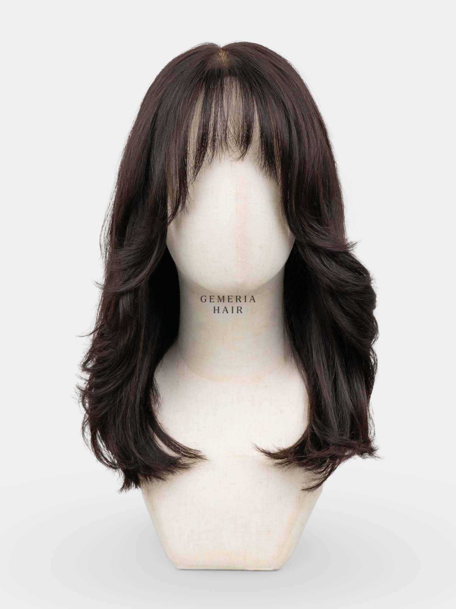 Front view of Dakota Bio-Base full head wig with layered hair