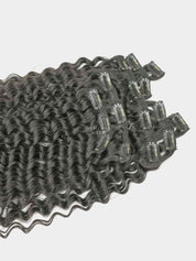 Deep curly clip-in hair extension weft with clips
