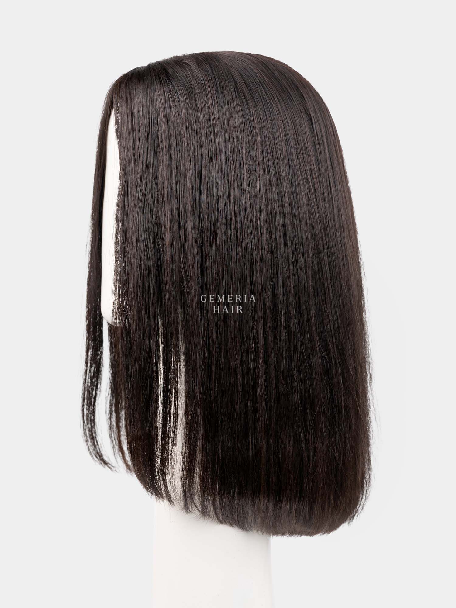 Angled view of Lara Bob Bio-Base wig showing smooth straight finish