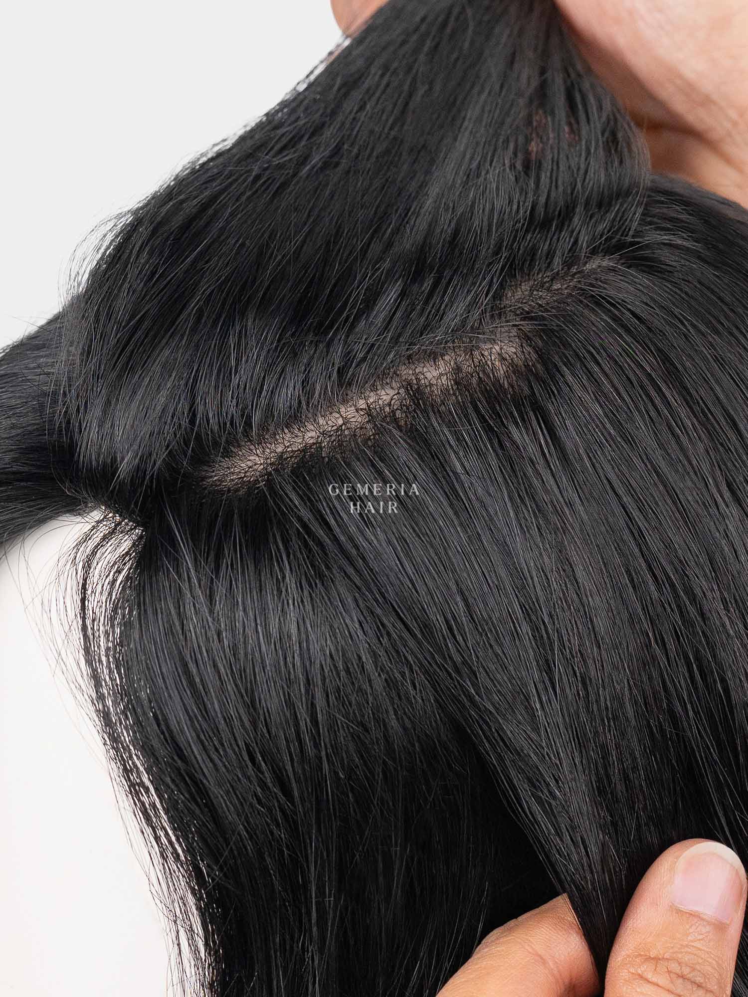 Close-up of Luna Bob Bio-Base wig showing natural hair parting